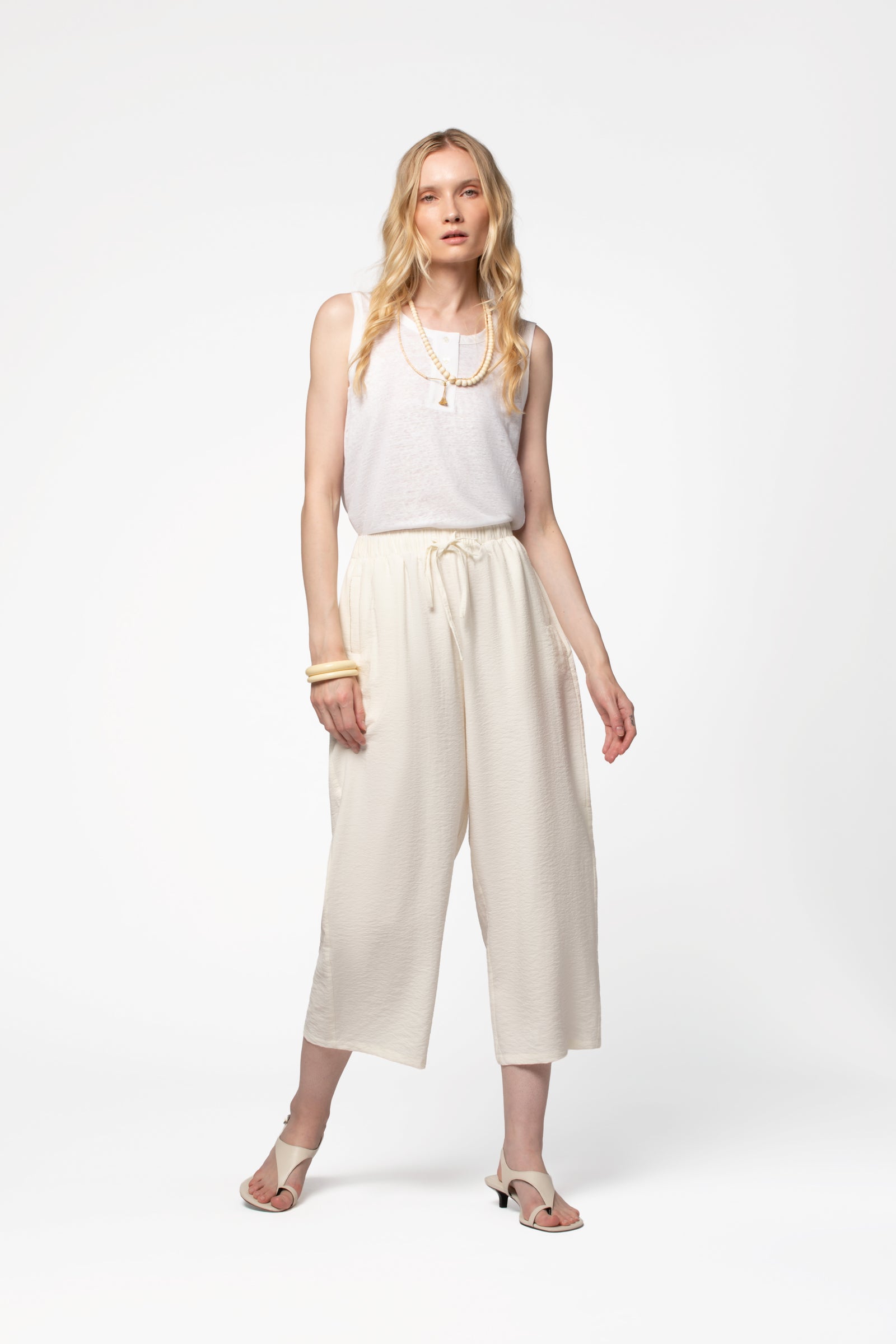 Pantalon soie femme luxe MAX&MOI blanc