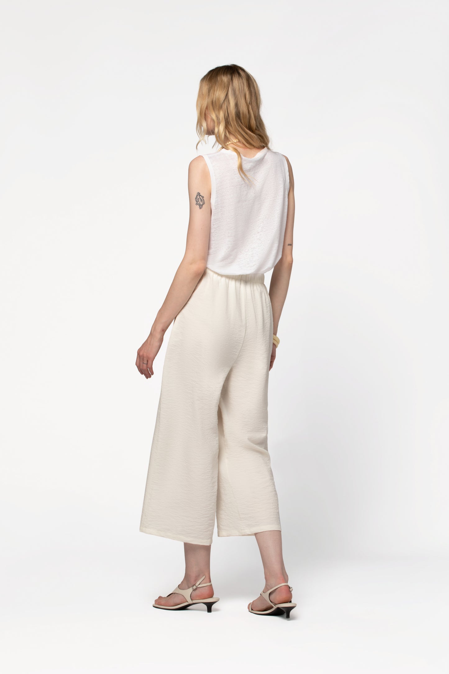 Pantalon soie femme coupe 7/8 et taille haute MAX&MOI mode luxe blanc
