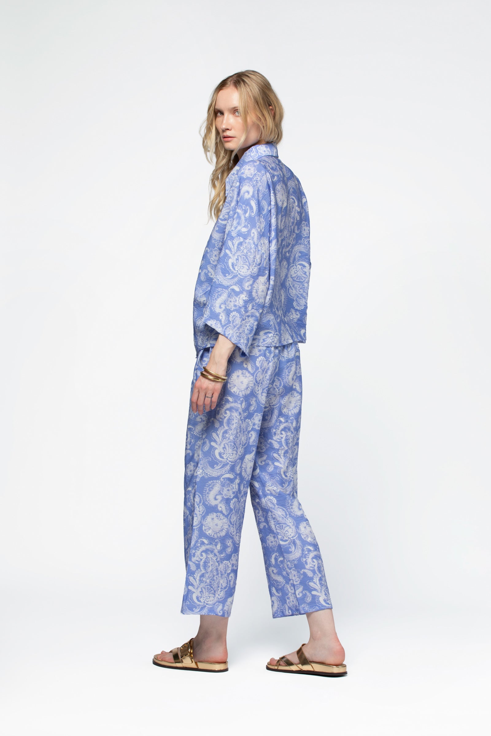 Pantalon 7/8 viscose pour femme luxe coupe fluide MAX&MOI bleu