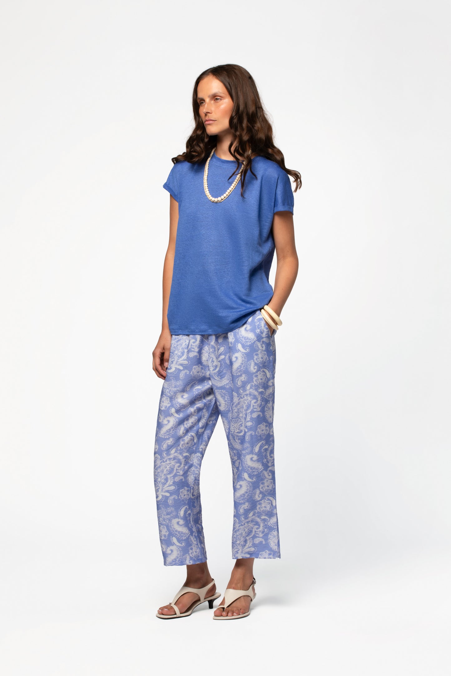 Pantalon imprimé femme en viscose légère finitions luxe MAX&MOI couleur bleu