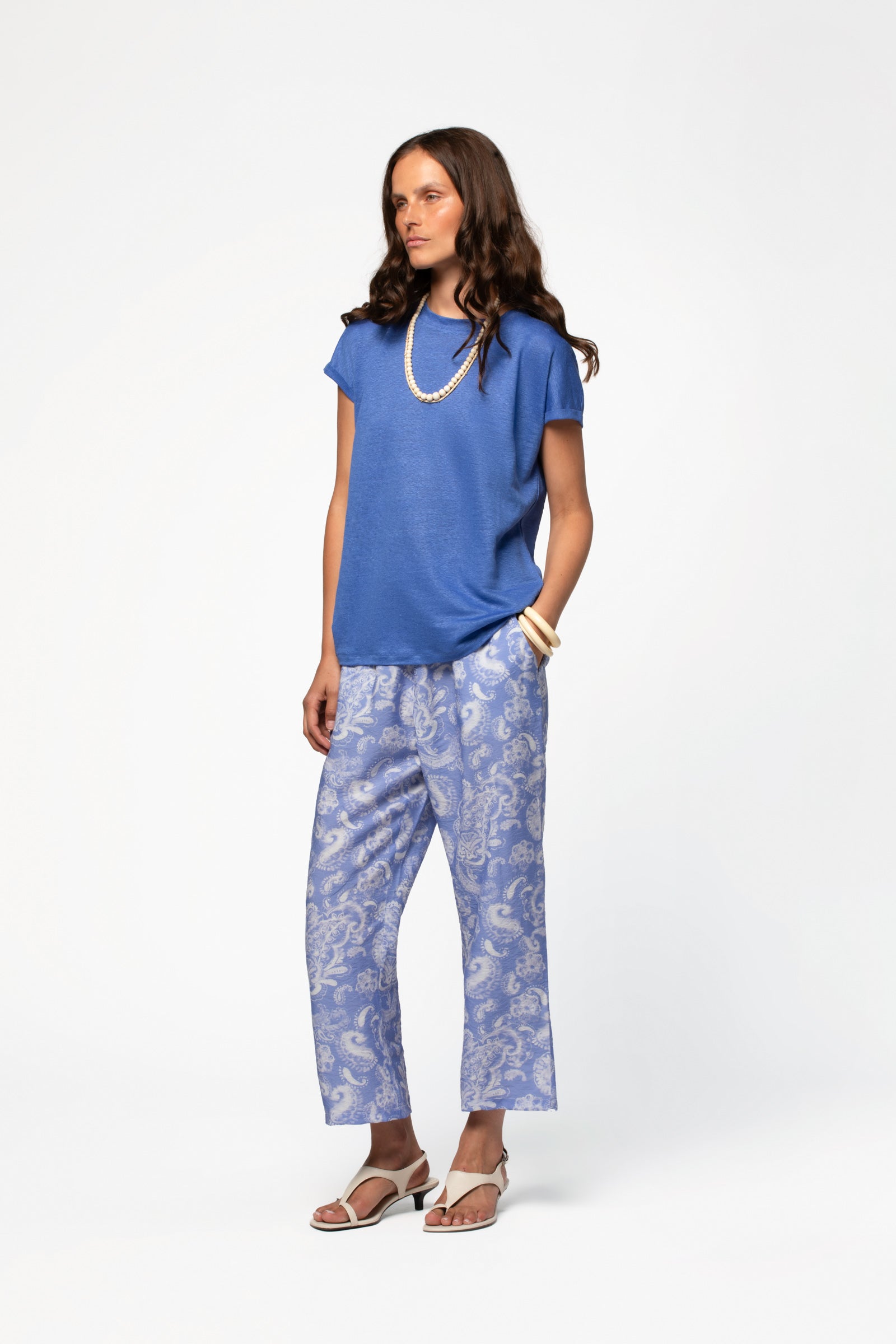 Pantalon imprimé femme en viscose légère finitions luxe MAX&MOI couleur bleu