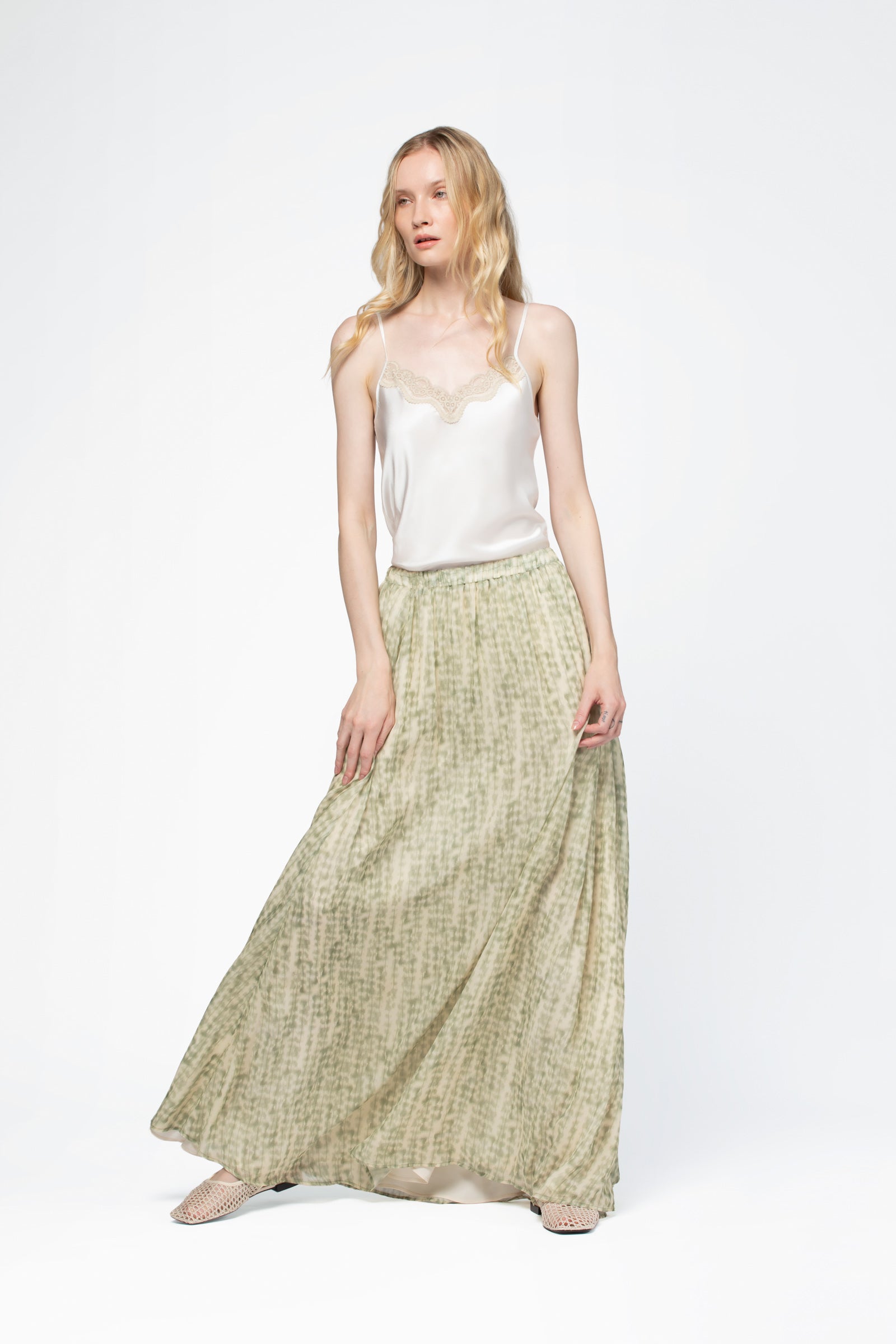 Jupe longue viscose fluide pour femme avec taille haute MAX&MOI vert