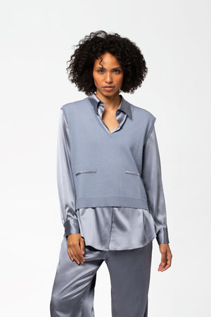 Chemise soie femme luxe MAX&MOI bleu
