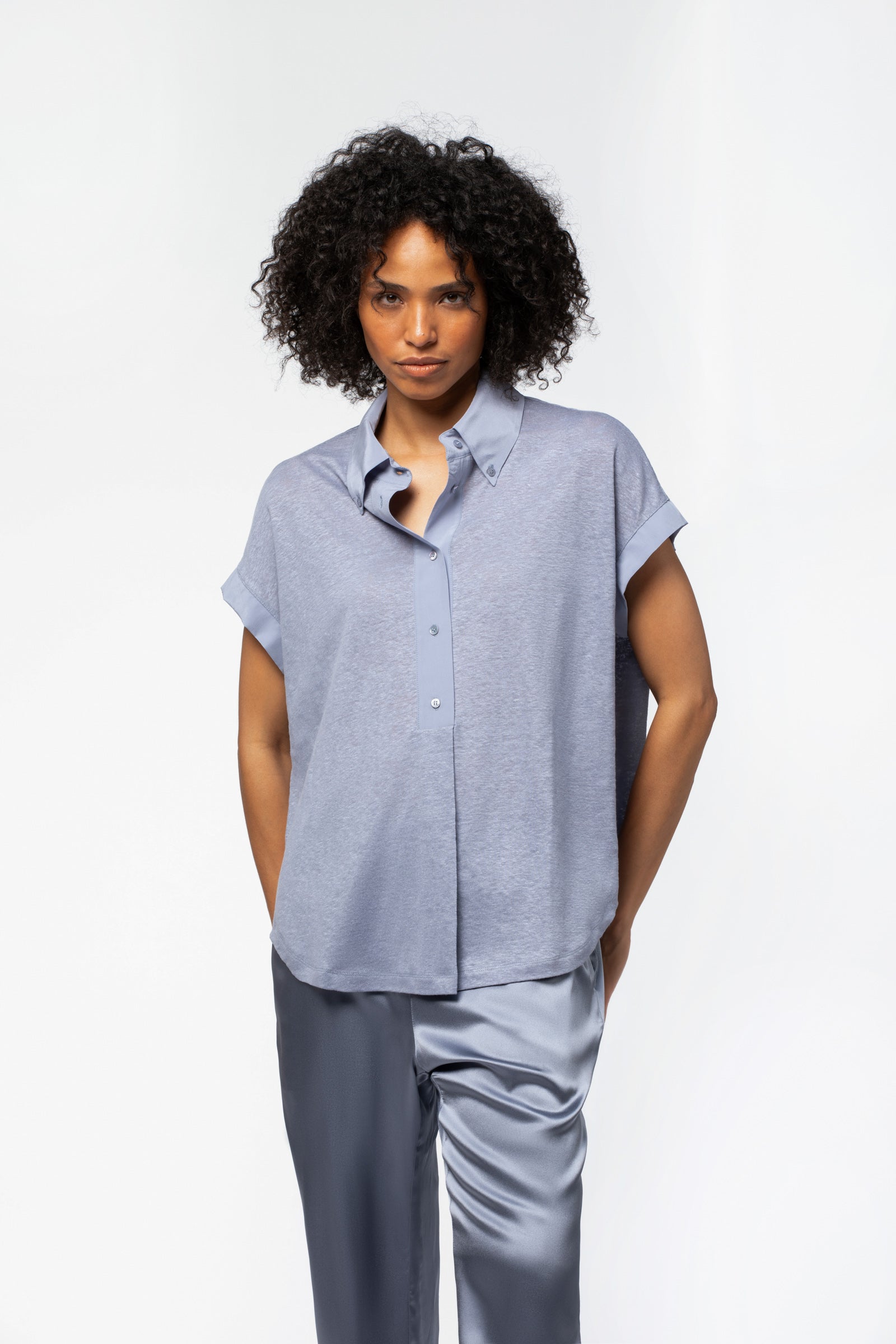 Chemise lin femme coupe ample bleu MAX&MOI mode femme contemporain