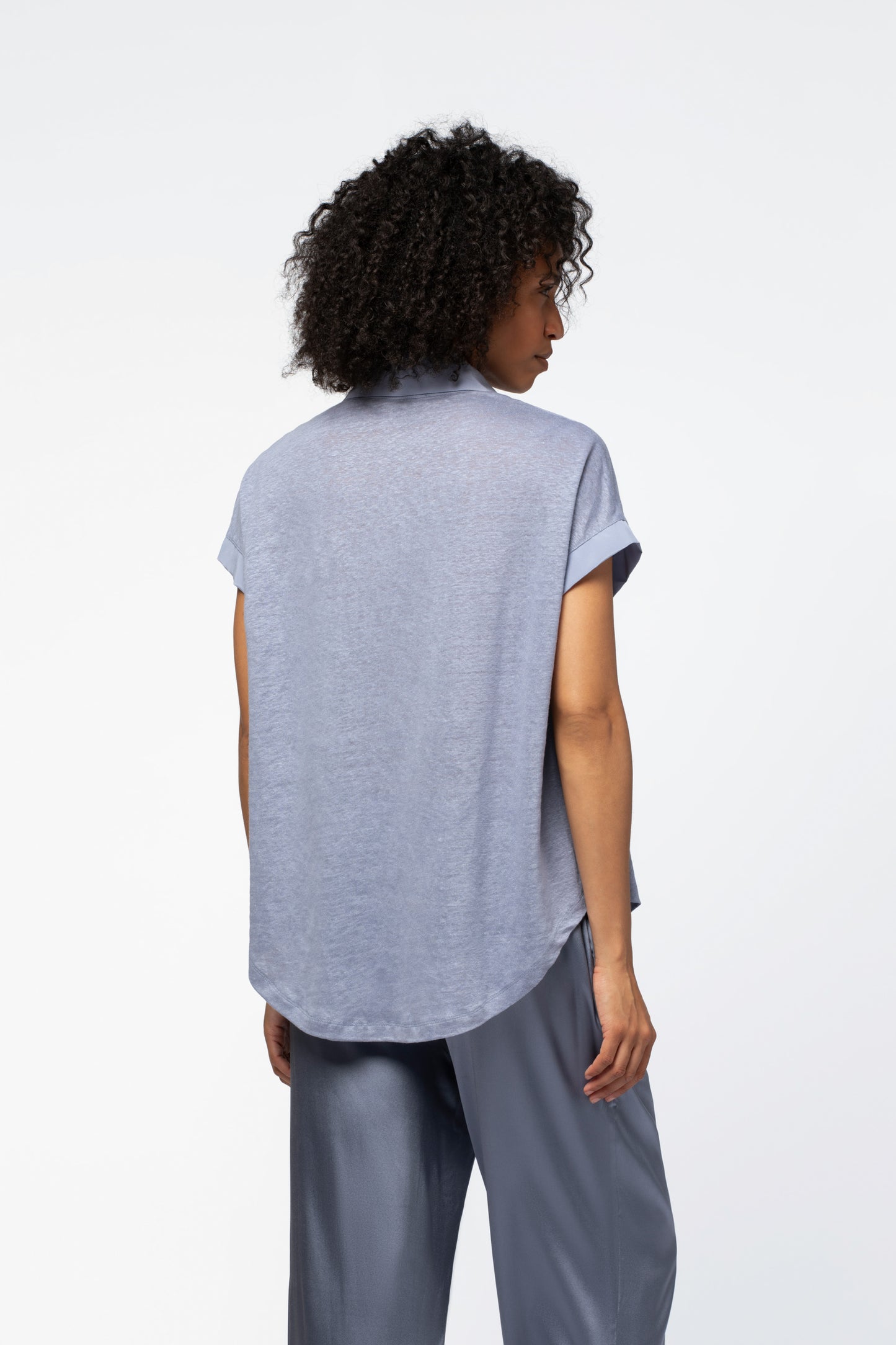 Chemisier bleu en jersey de lin femme MAX&MOI silhouette estivale