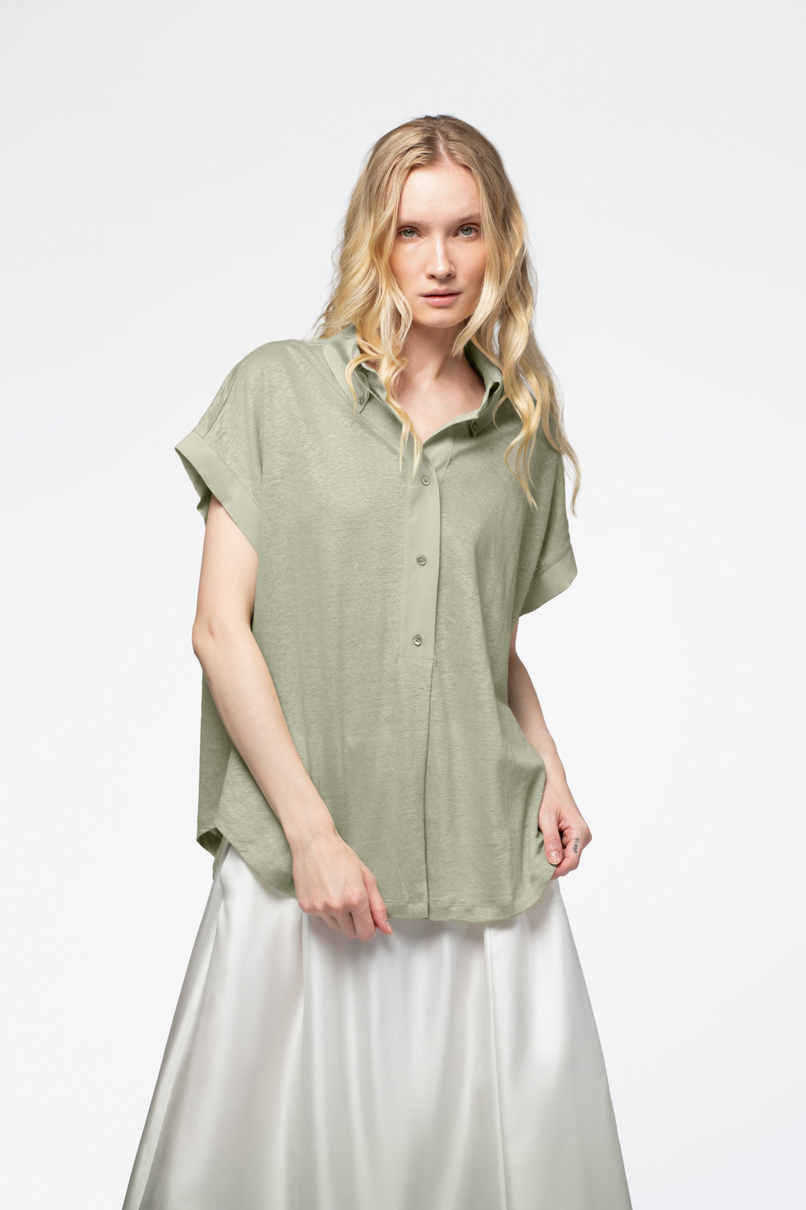 Chemisier lin femme MAX&MOI mode luxe kaki