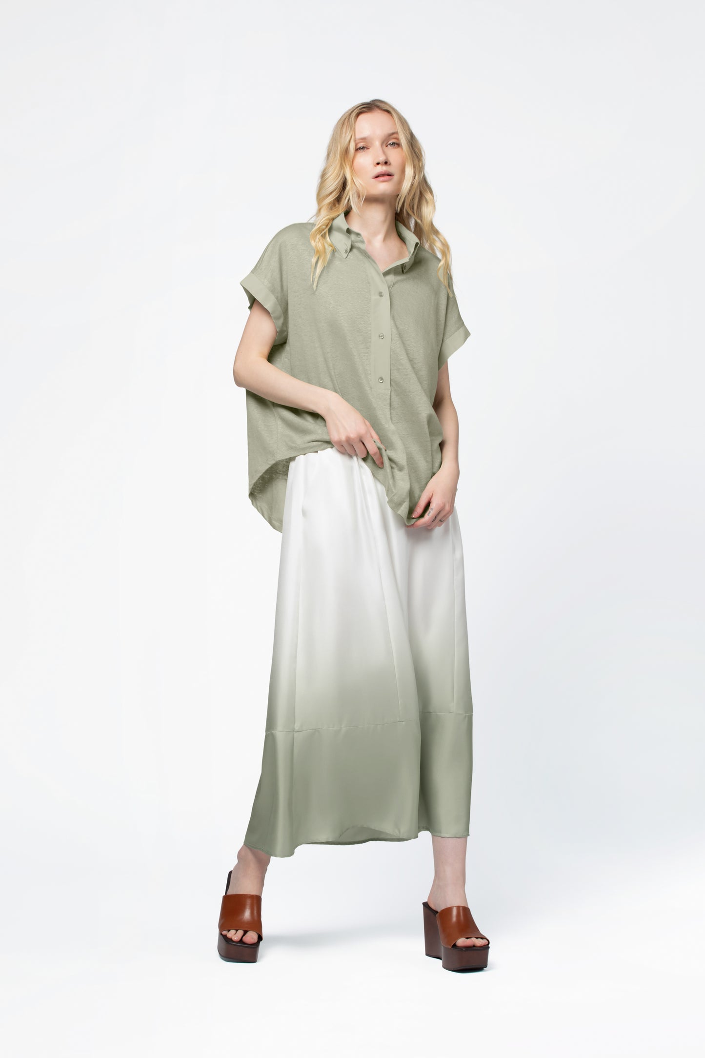 Chemisier en jersey de lin femme luxe vert léger et respirant MAX&MOI