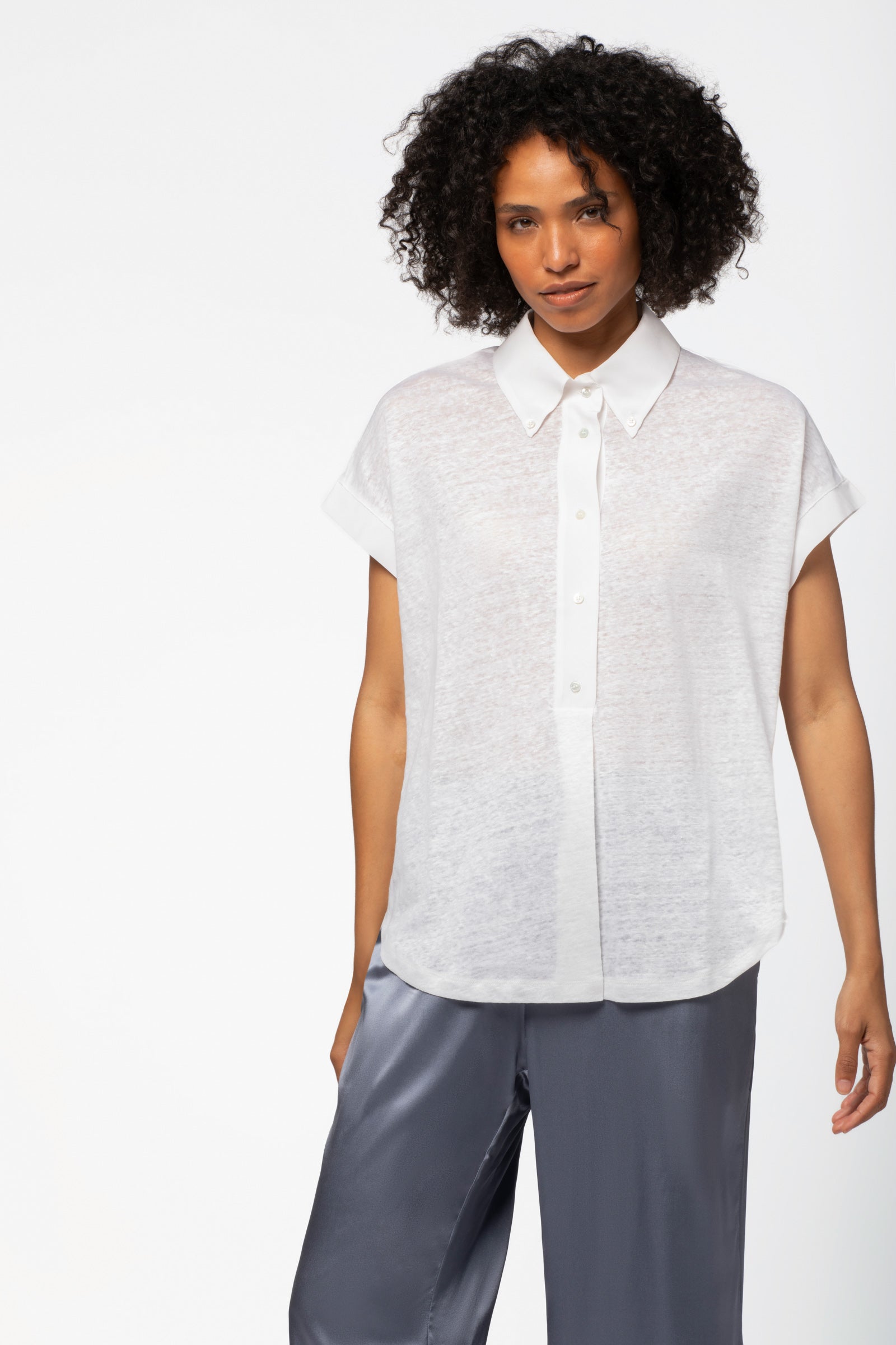 Chemisier lin femme MAX&MOI mode luxe blanc