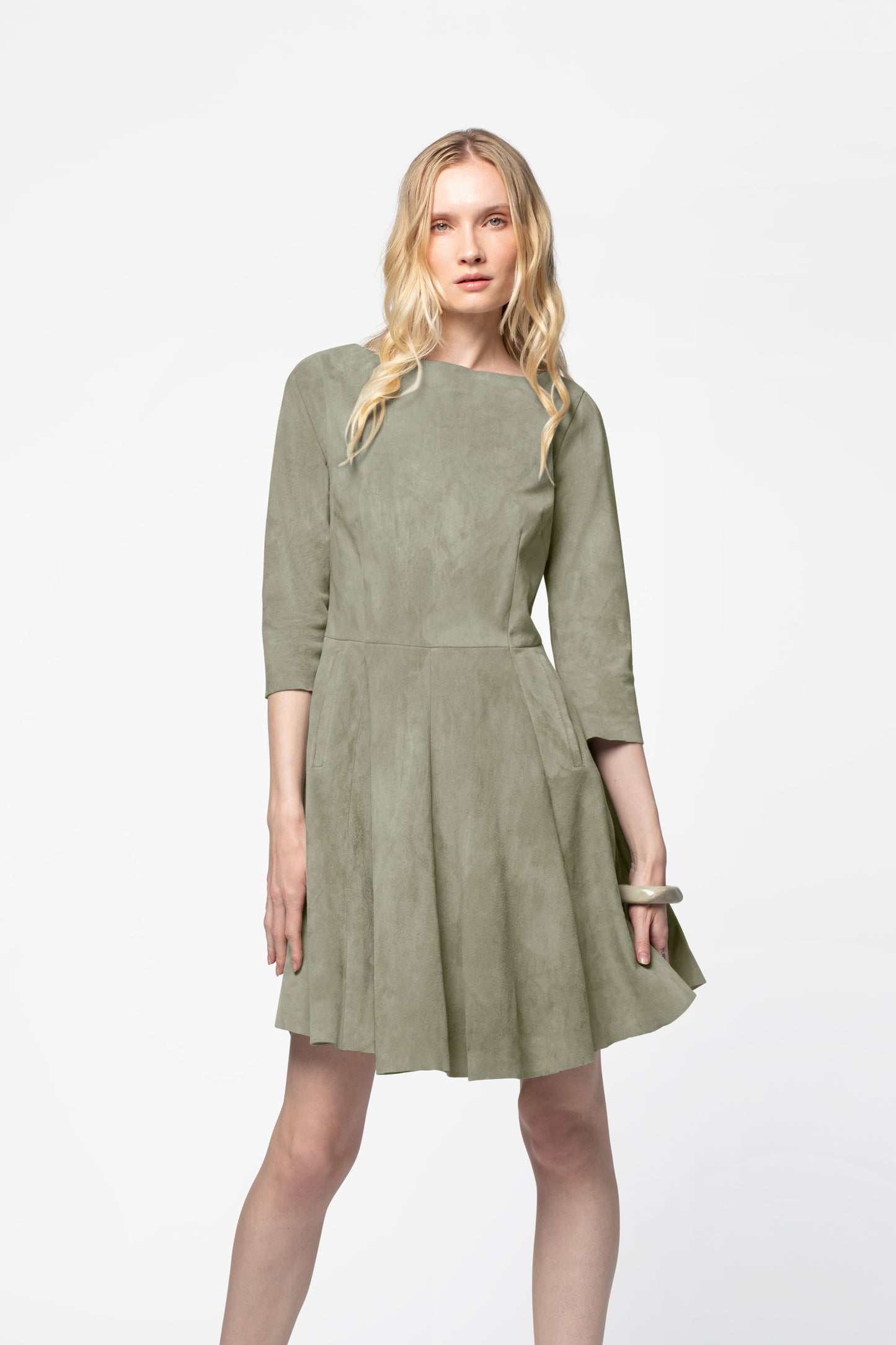 Robe daim femme mode luxe MAX&MOI vert kaki
