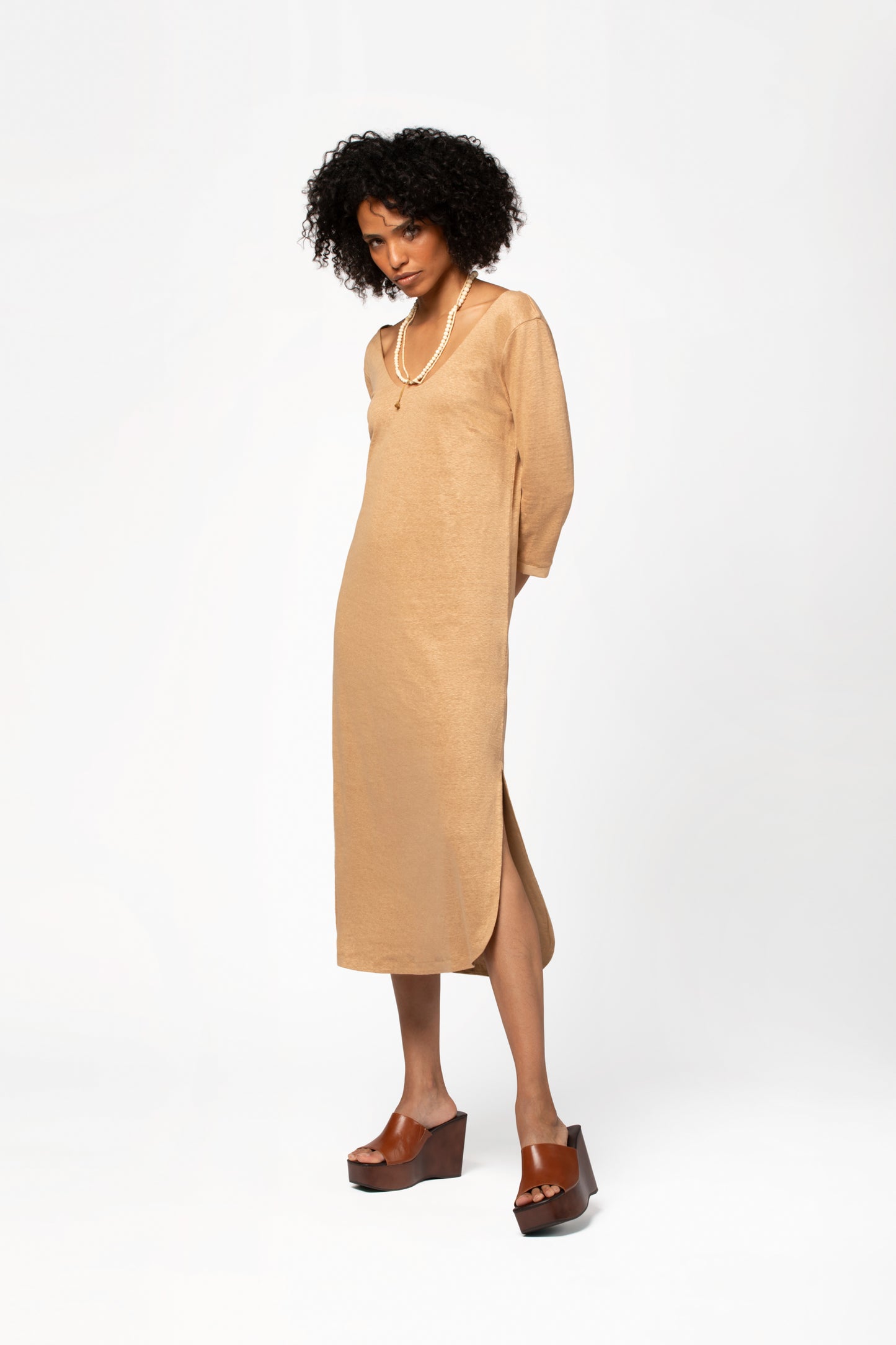 Robe lin femme mode luxe MAX&MOI camel