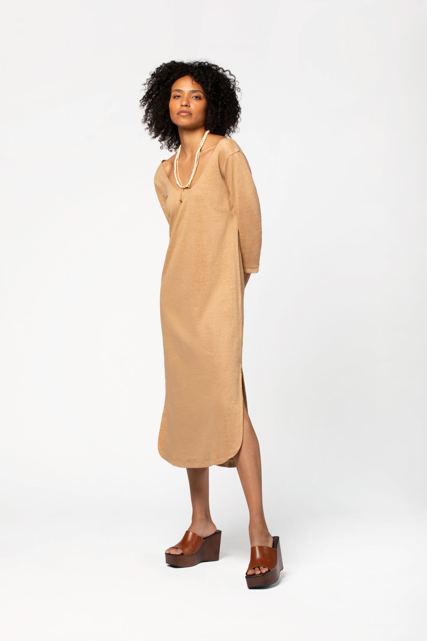 Robe longue lin marron MAX&MOI vetements femme luxe