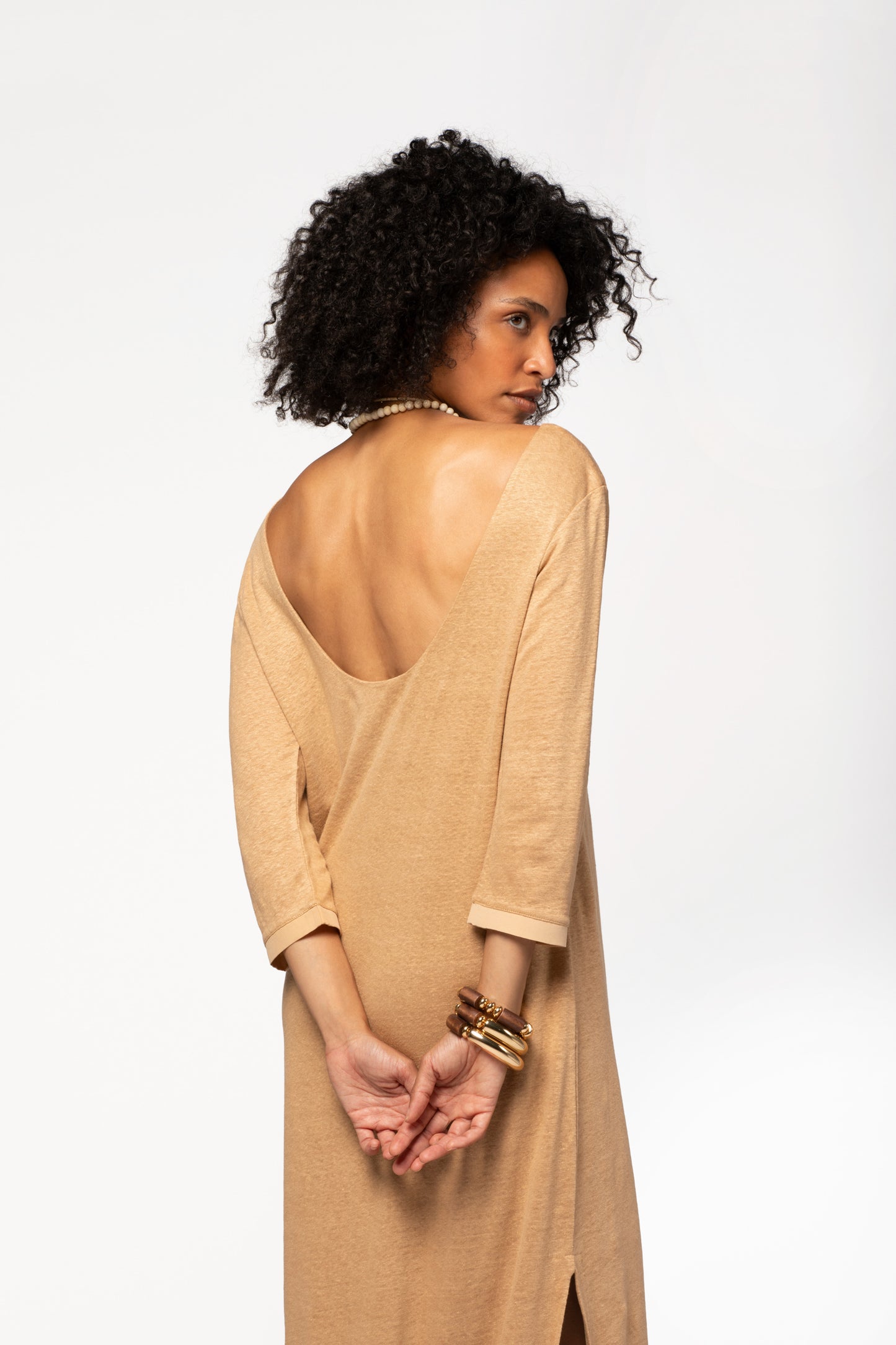 Robe en jersey de lin luxe camel MAX&MOI coupe légère et respirante