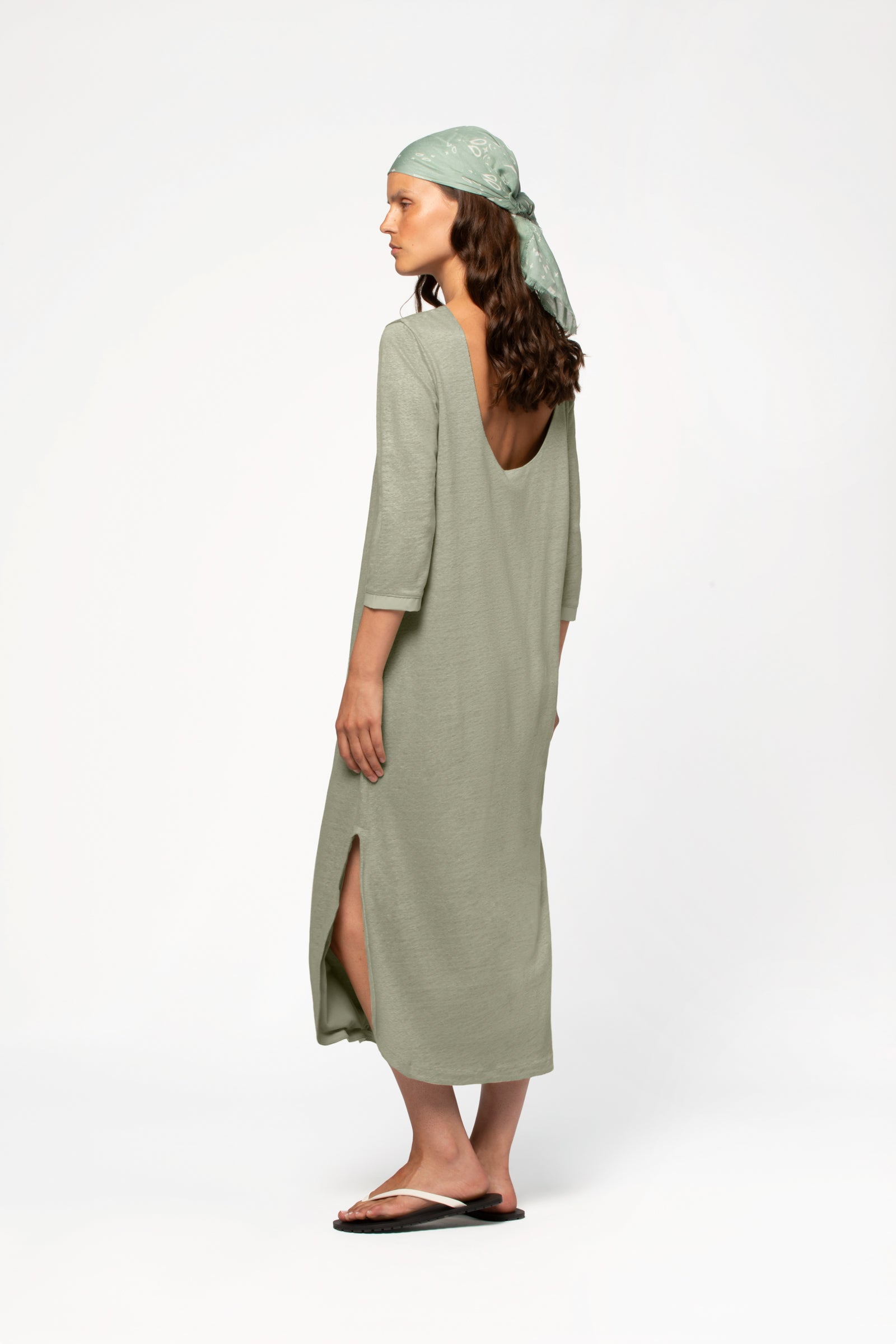 Robe lin femme manches 3/4 et col rond MAX&MOI vert kaki
