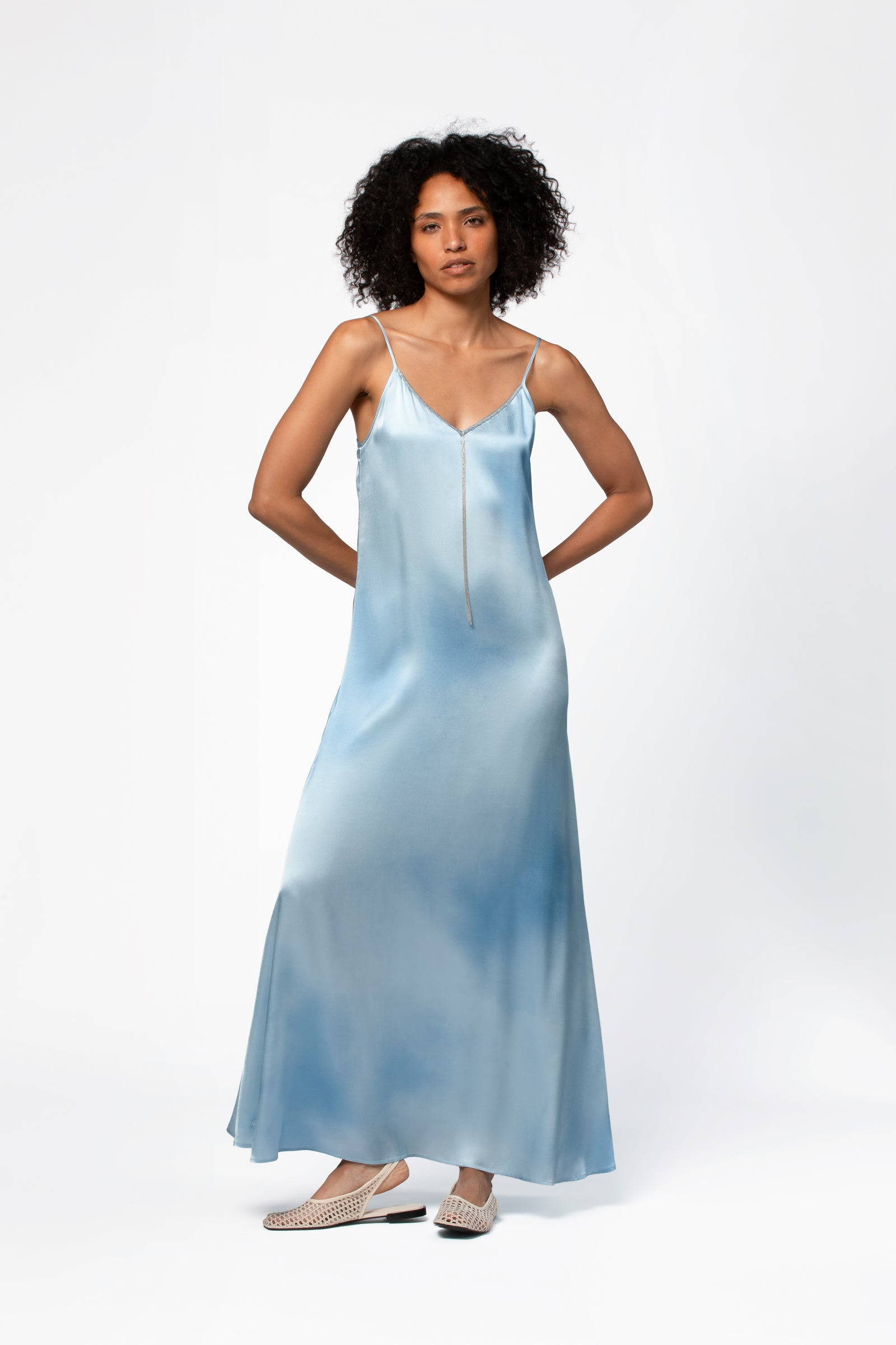 blue tie dye slip dress Double V Tie Dye Dress VOZ Apparel