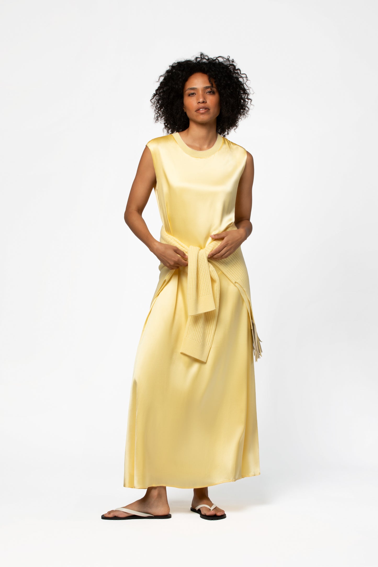 Robe longue sans manches en soie stretch femme MAX&MOI mode luxe jaune