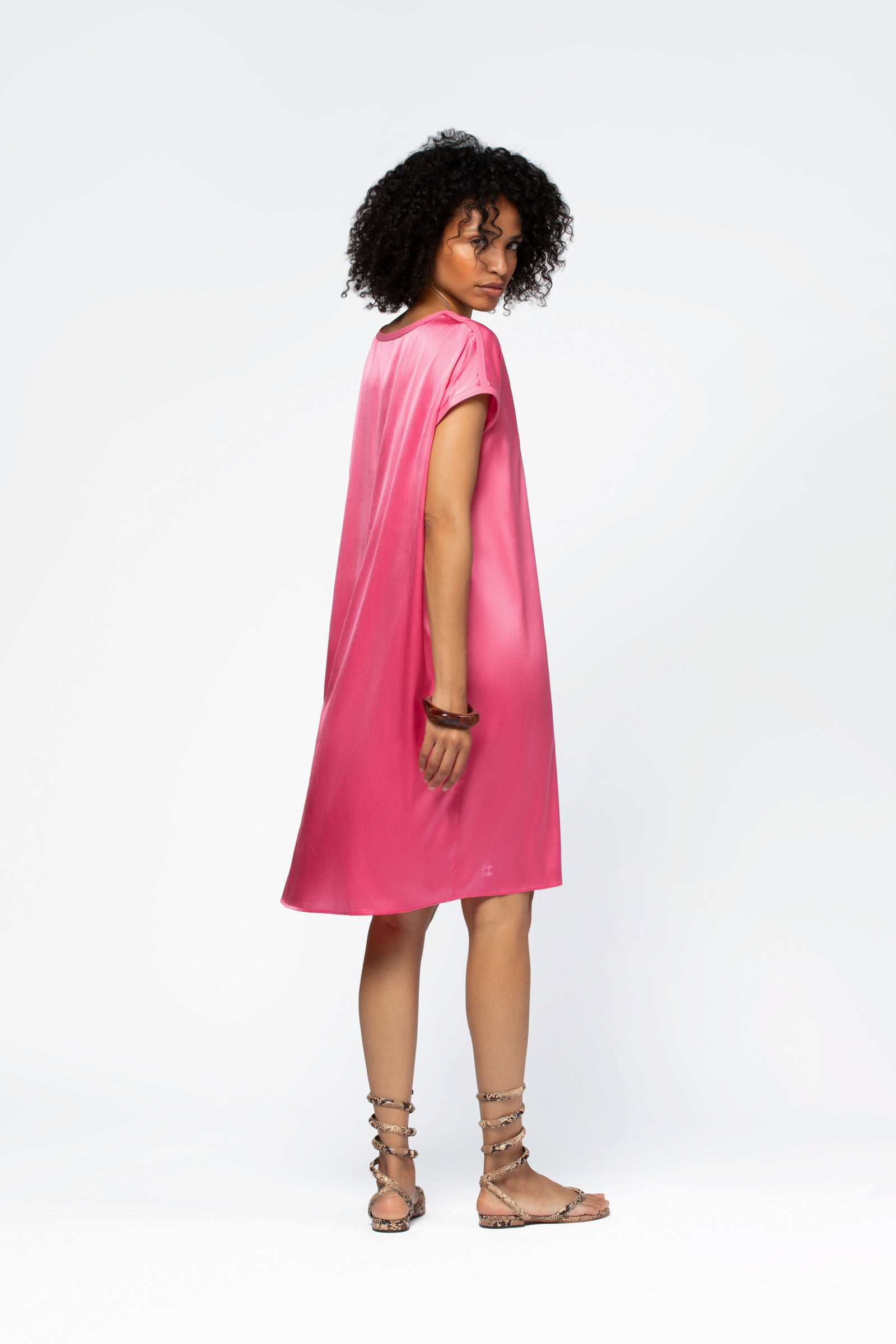 pink leather midi dress Sassy Shortcake Leather Lover Dress