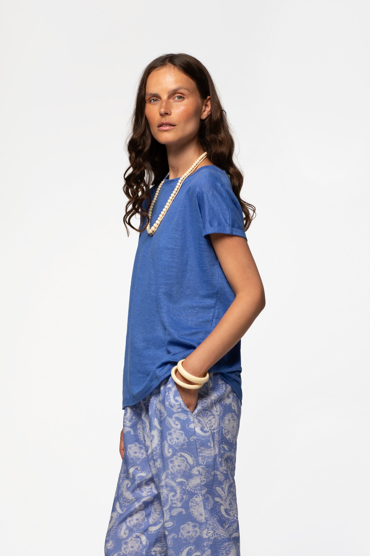 T-shirt lin femme luxe MAX&MOI bleu