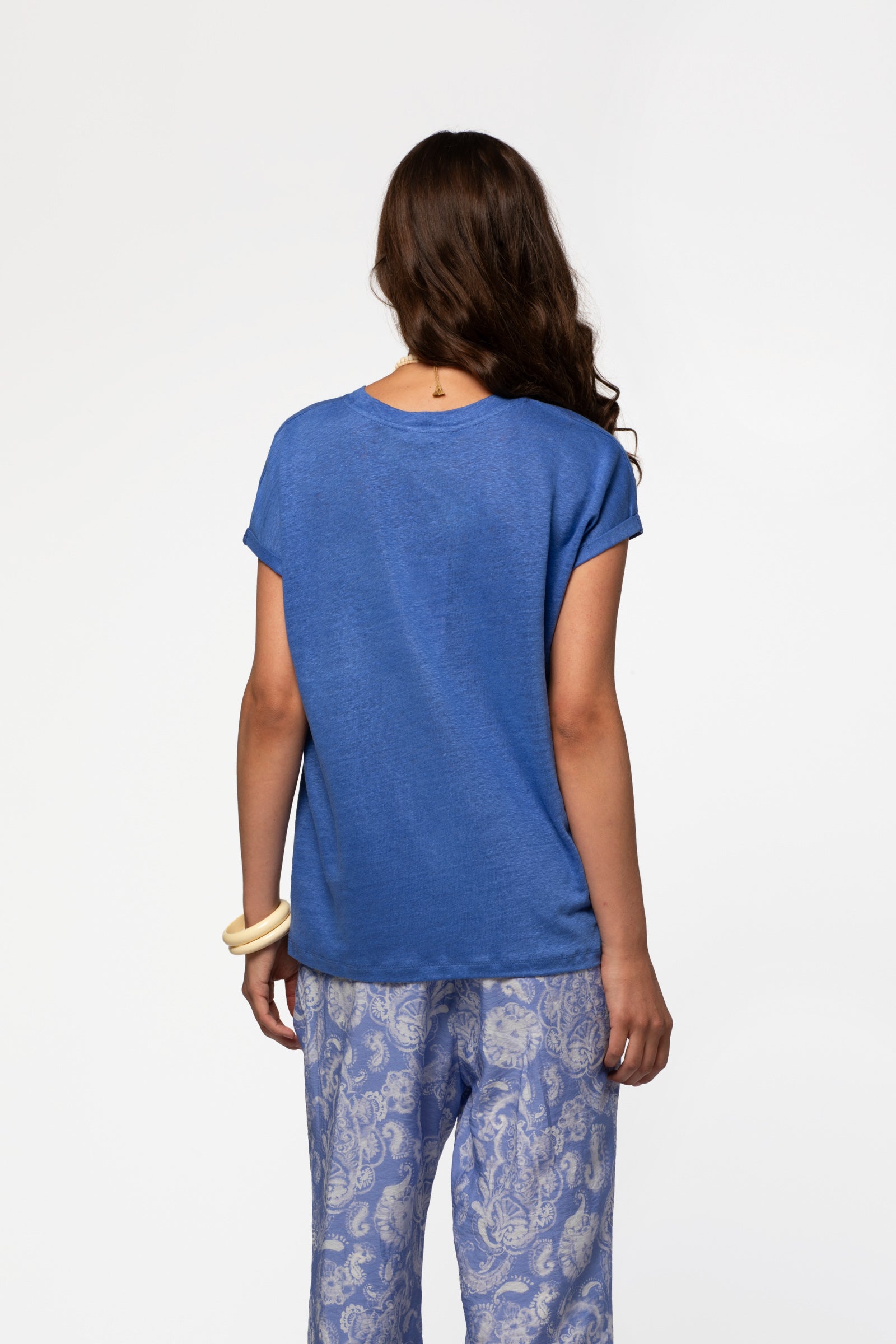 T-shirt lin respirant luxe femme MAX&MOI silhouette contemporaine bleu