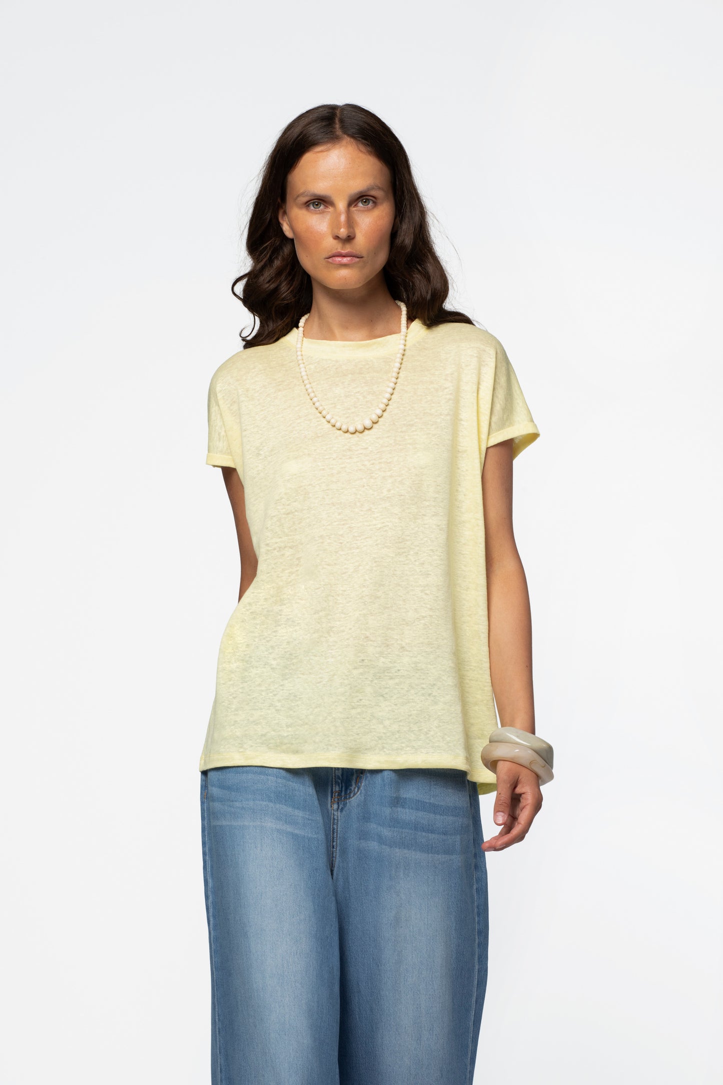 T-shirt lin manches courtes luxe femme MAX&MOI silhouette contemporaine jaune