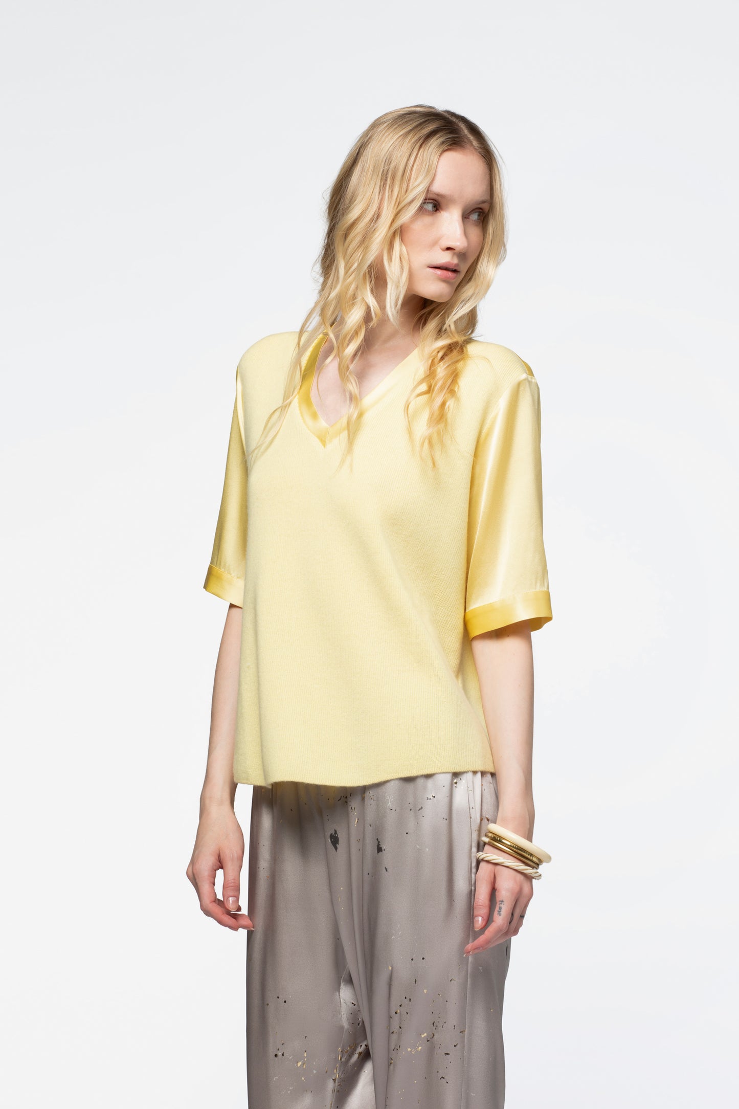 T-shirt manches courtes cachemire femme jaune collection été MAX&MOI mode luxe