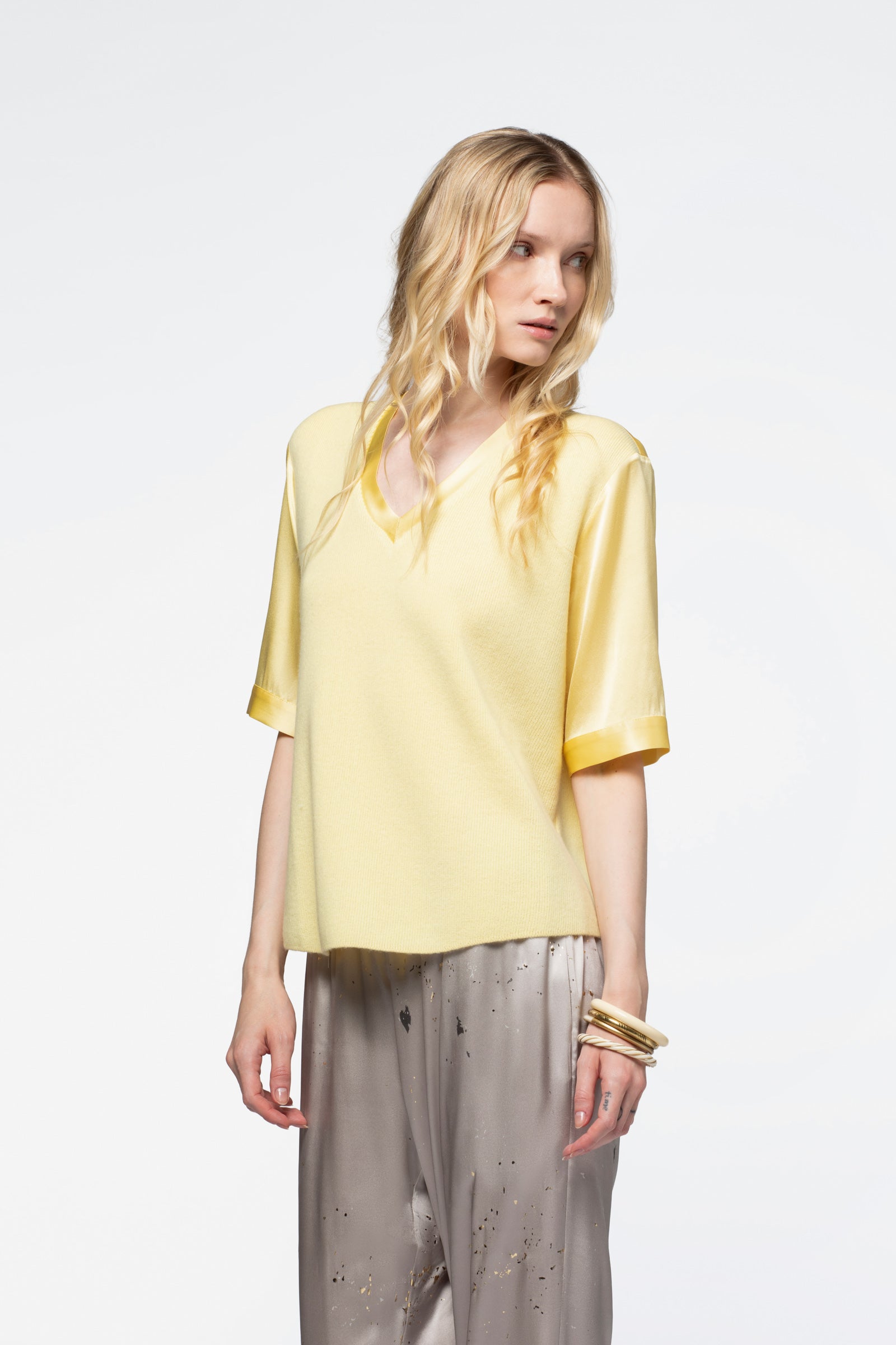 T-shirt manches courtes cachemire femme jaune collection été MAX&MOI mode luxe