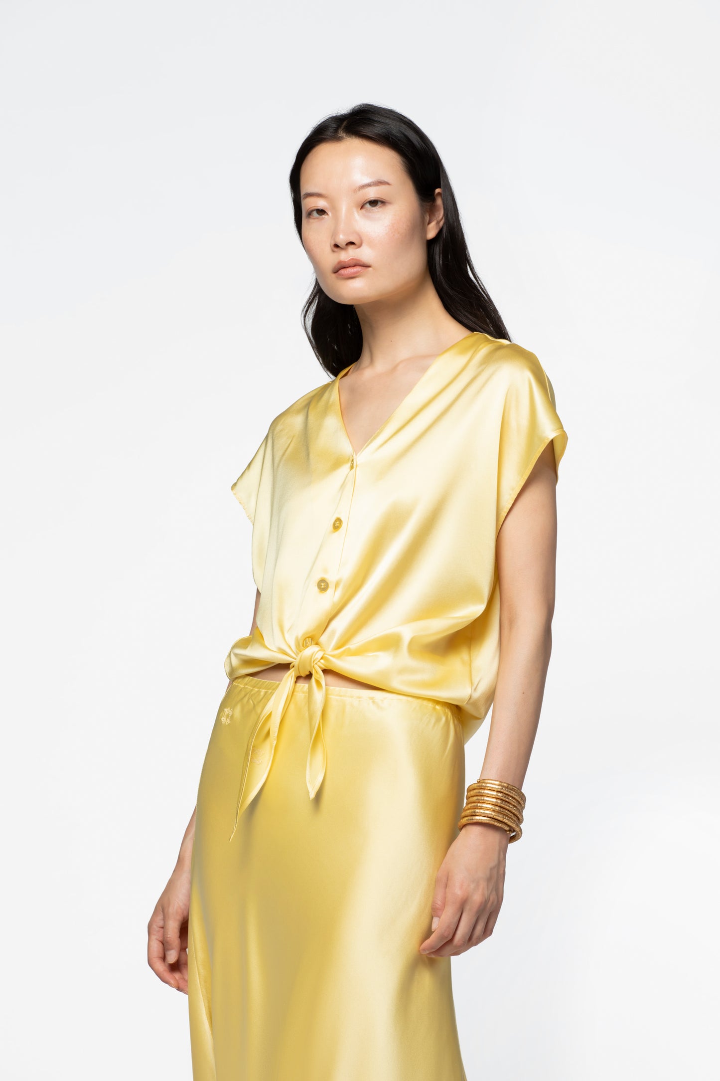 Top soie femme mode luxe MAX&MOI jaune