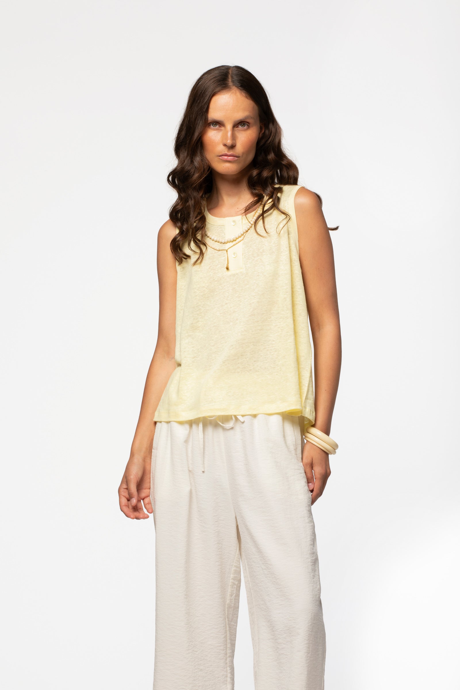 Débardeur lin femme luxe MAX&MOI jaune