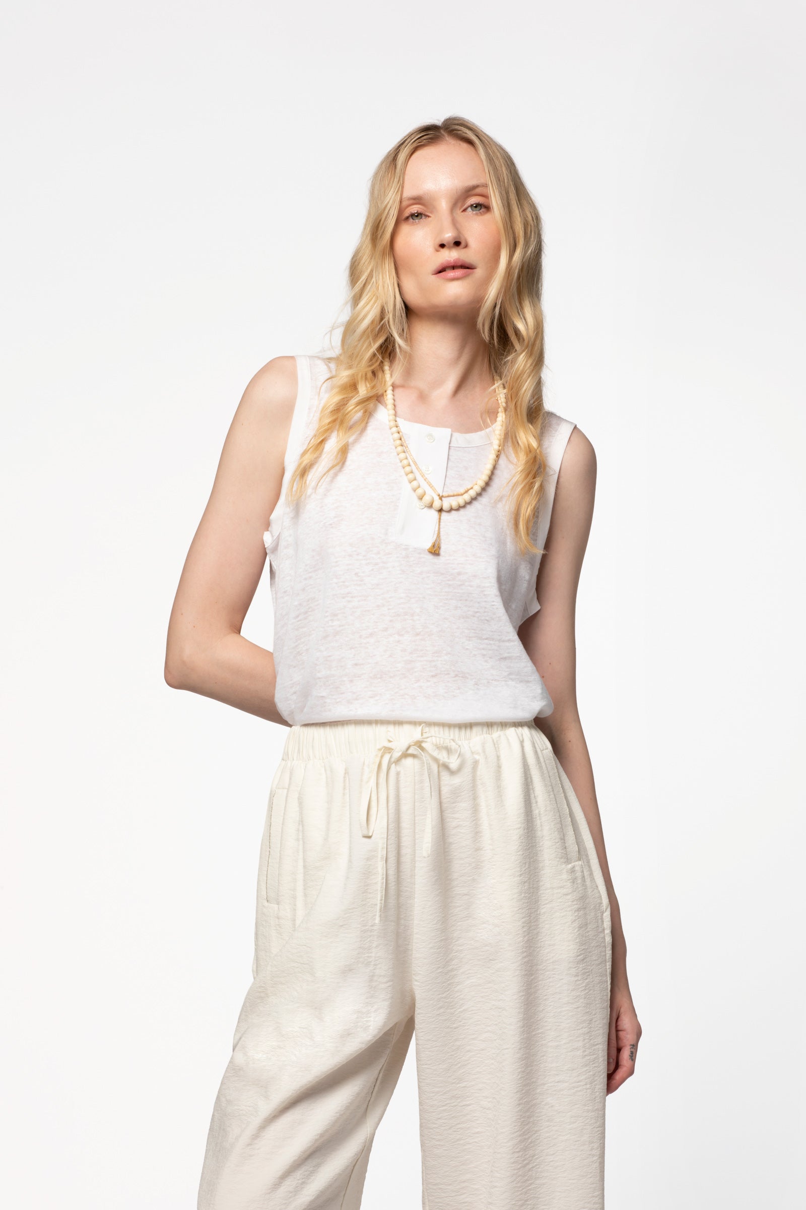 Débardeur lin femme luxe MAX&MOI blanc