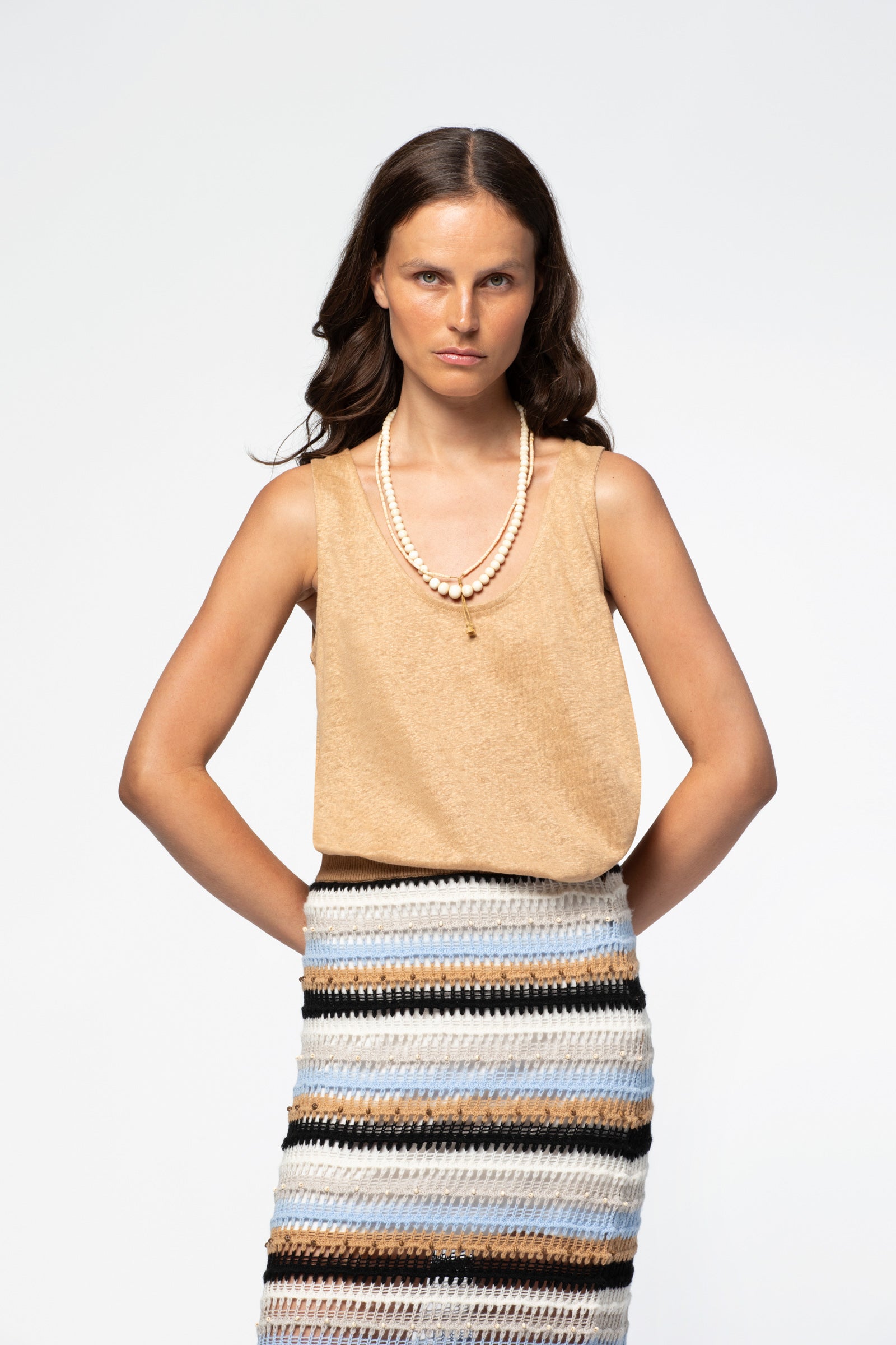 Débardeur lin femme luxe MAX&MOI marron