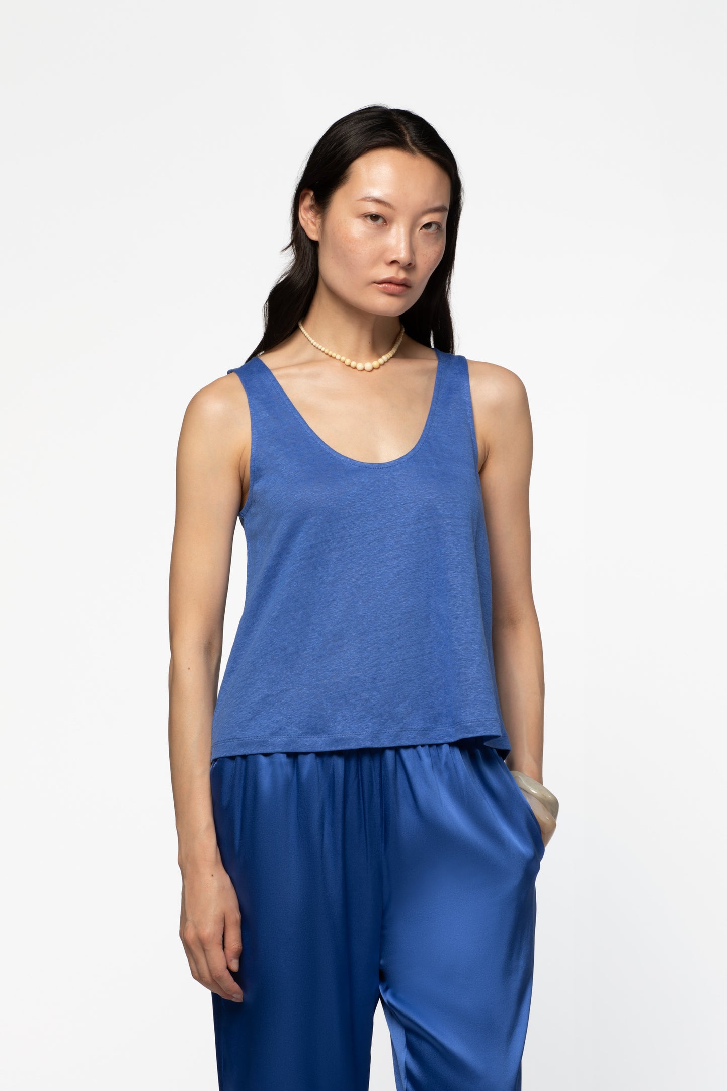 Débardeur lin femme luxe MAX&MOI bleu