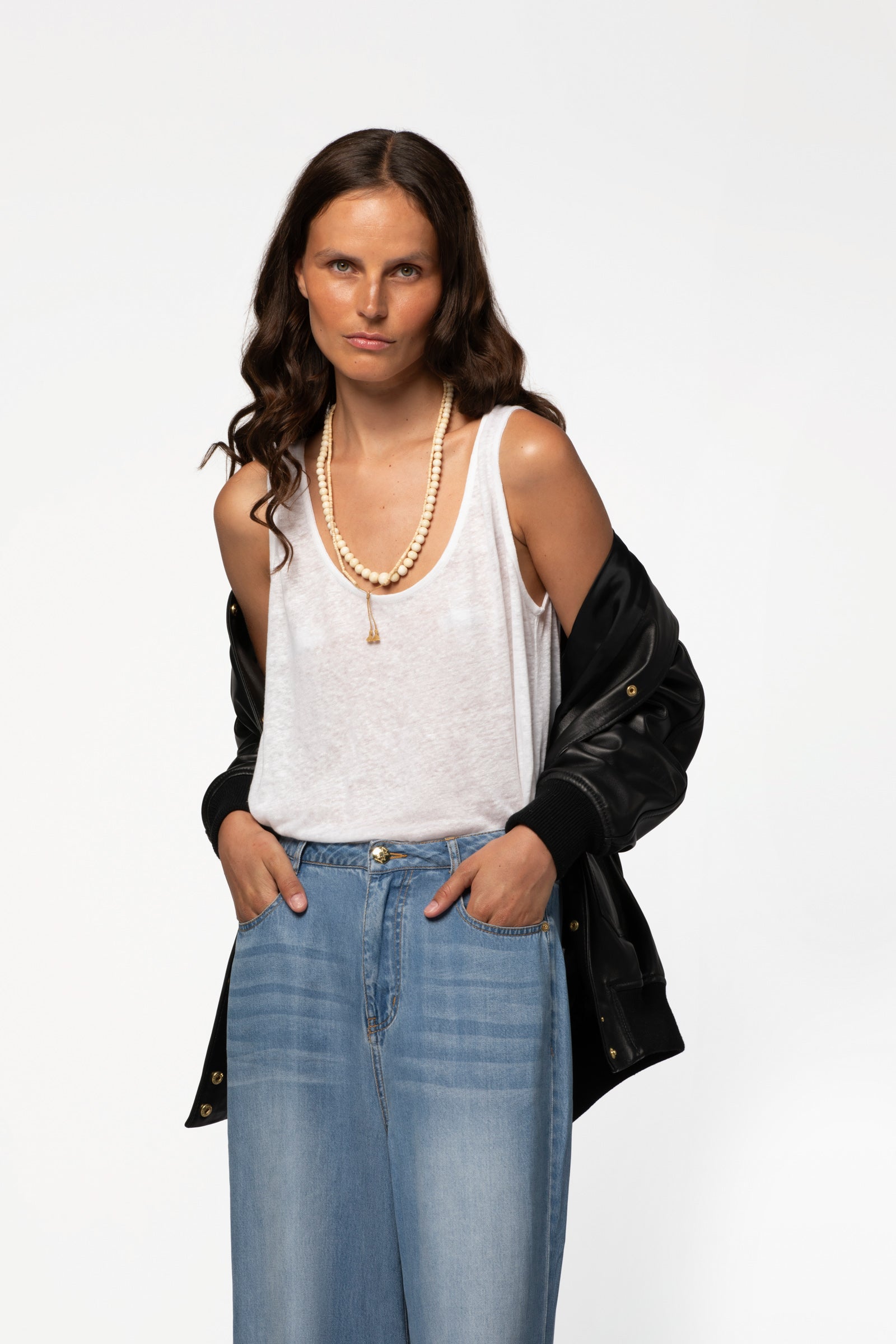 Débardeur lin femme luxe MAX&MOI blanc