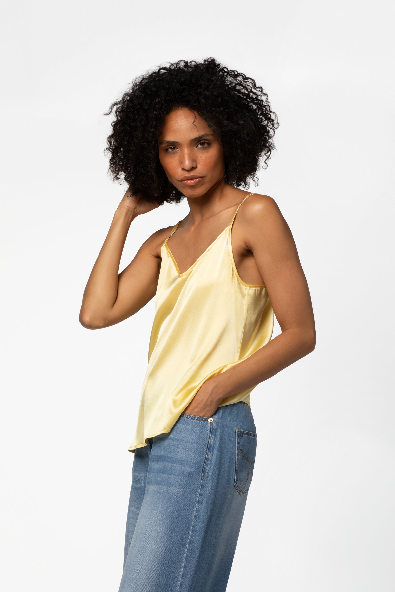 Top soie femme mode luxe MAX&MOI jaune