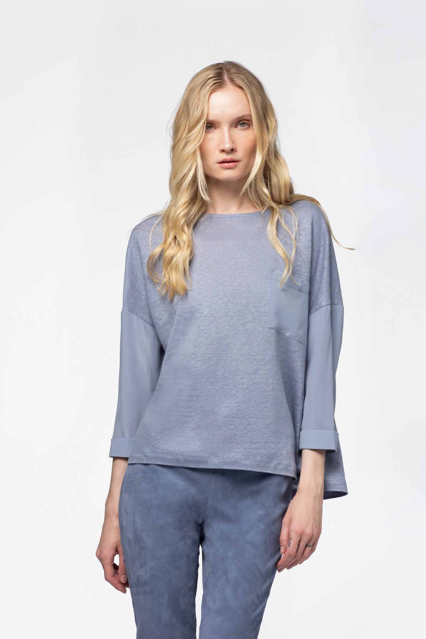 T-shirt lin femme luxe MAX&MOI bleu