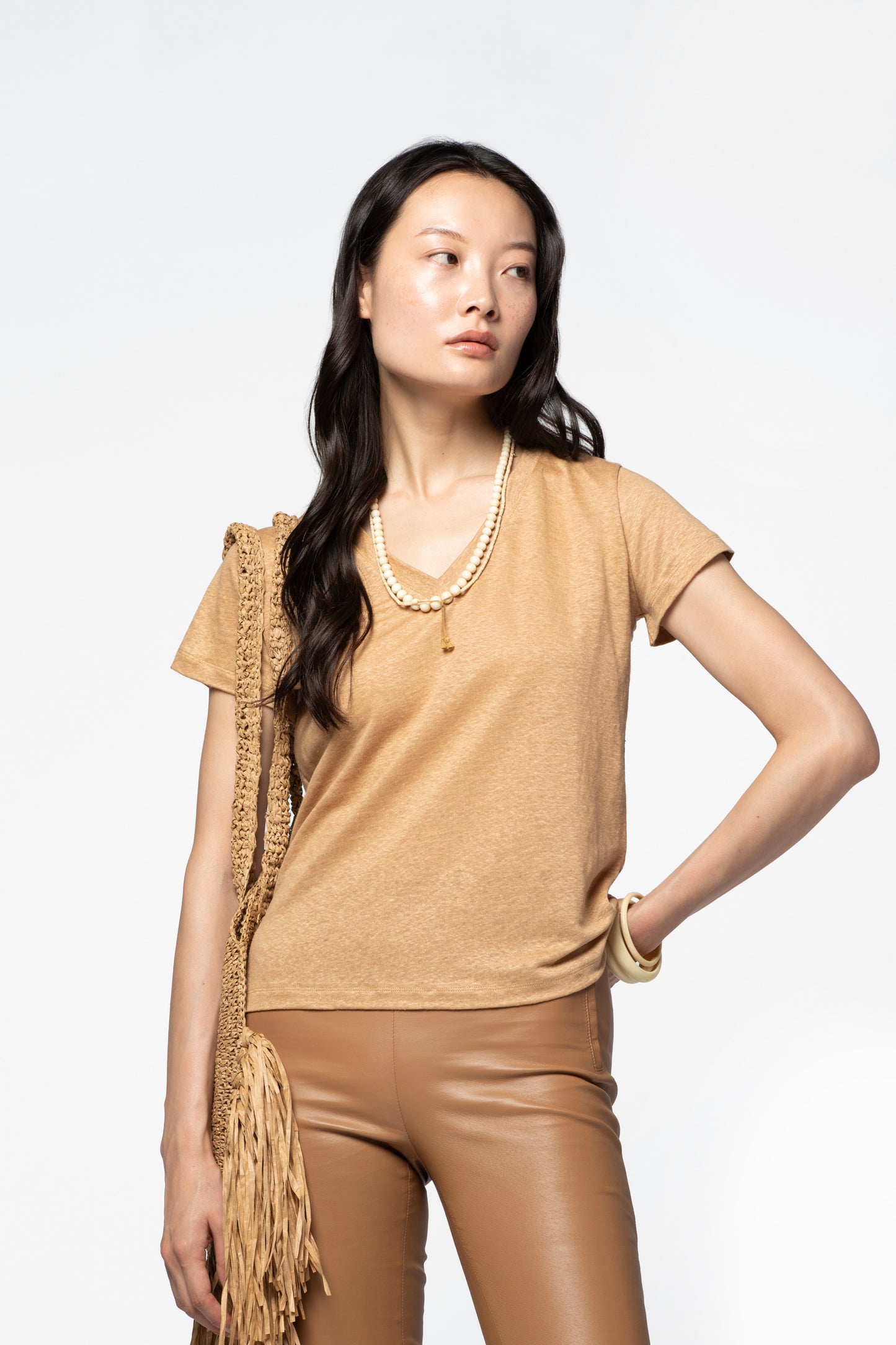 T-shirt lin femme luxe MAX&MOI marron