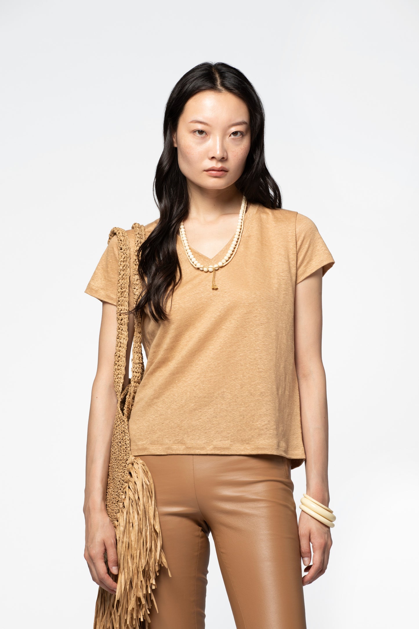 Top lin léger MAX&MOI mode femme luxe camel