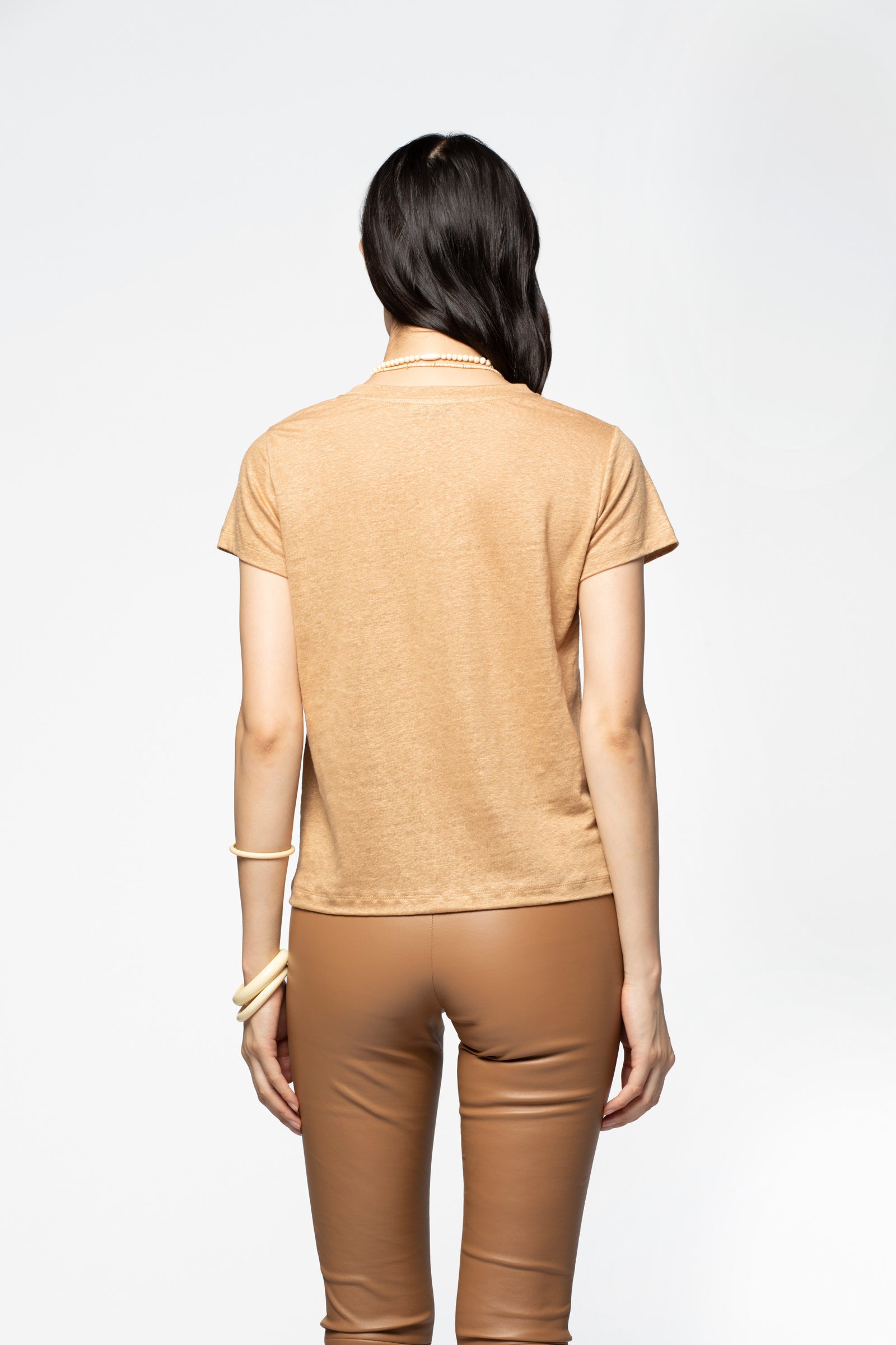 T-shirt lin respirant luxe femme MAX&MOI silhouette contemporaine marron