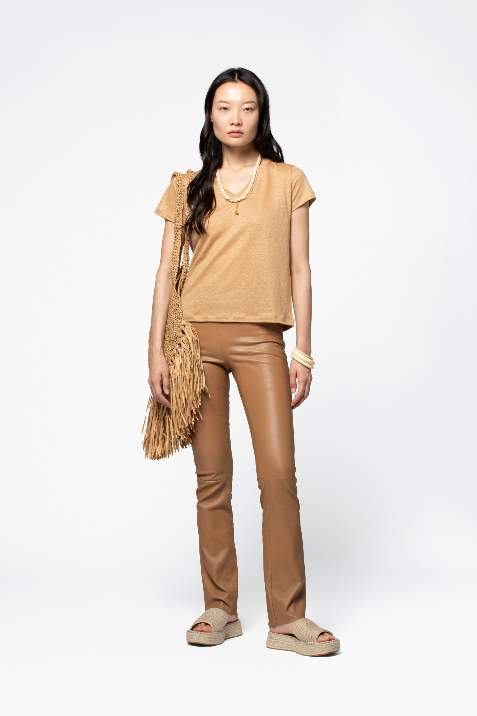 T-shirt lin manches courtes luxe femme MAX&MOI silhouette contemporaine marron