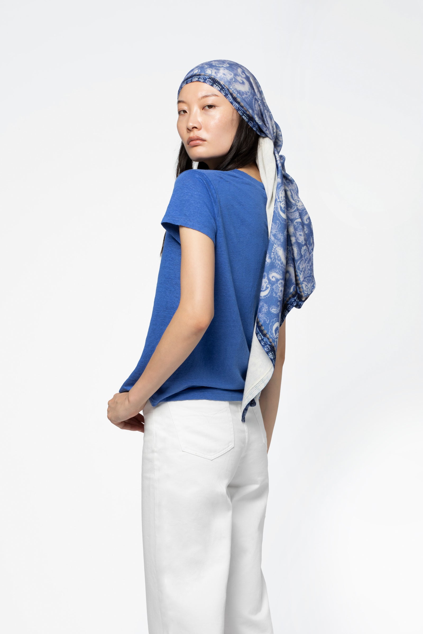 T-shirt lin respirant luxe femme MAX&MOI silhouette contemporaine bleu