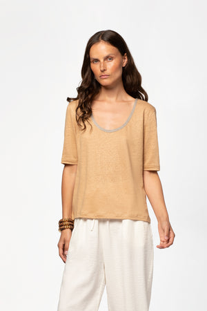T-shirt lin femme luxe MAX&MOI marron