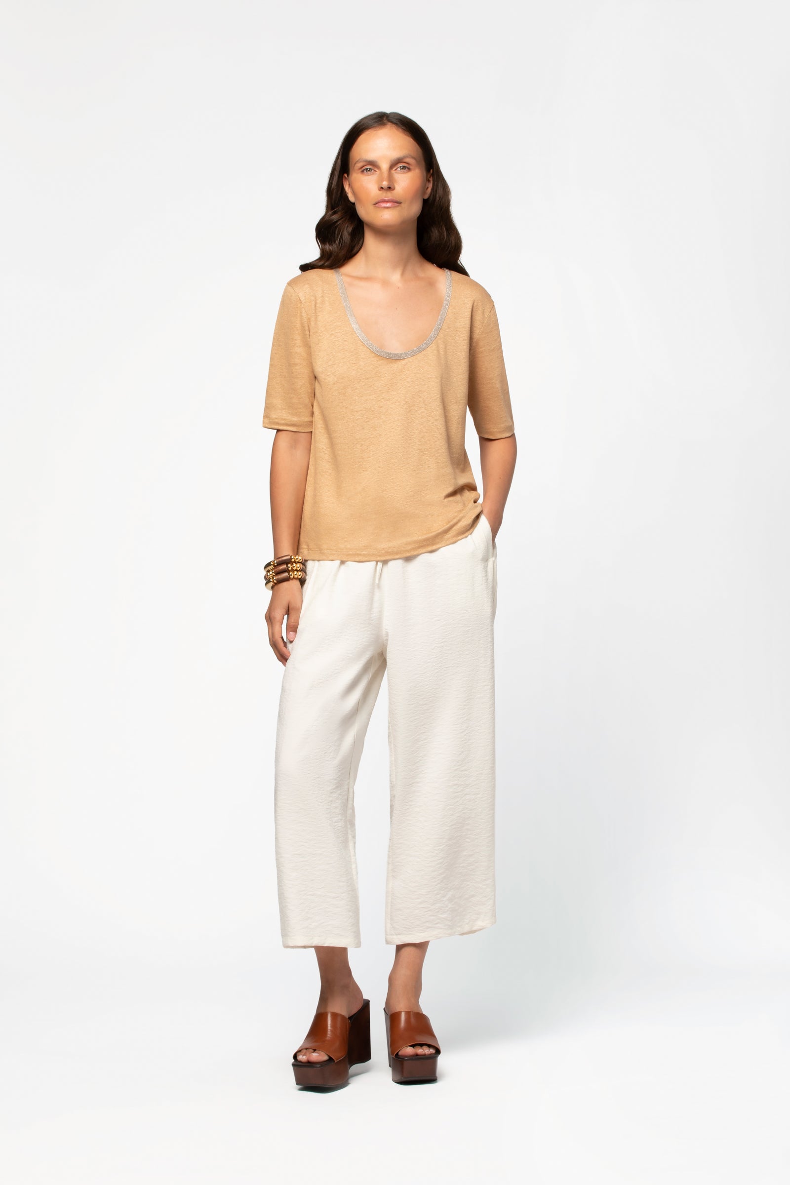 Top lin léger MAX&MOI mode femme luxe camel