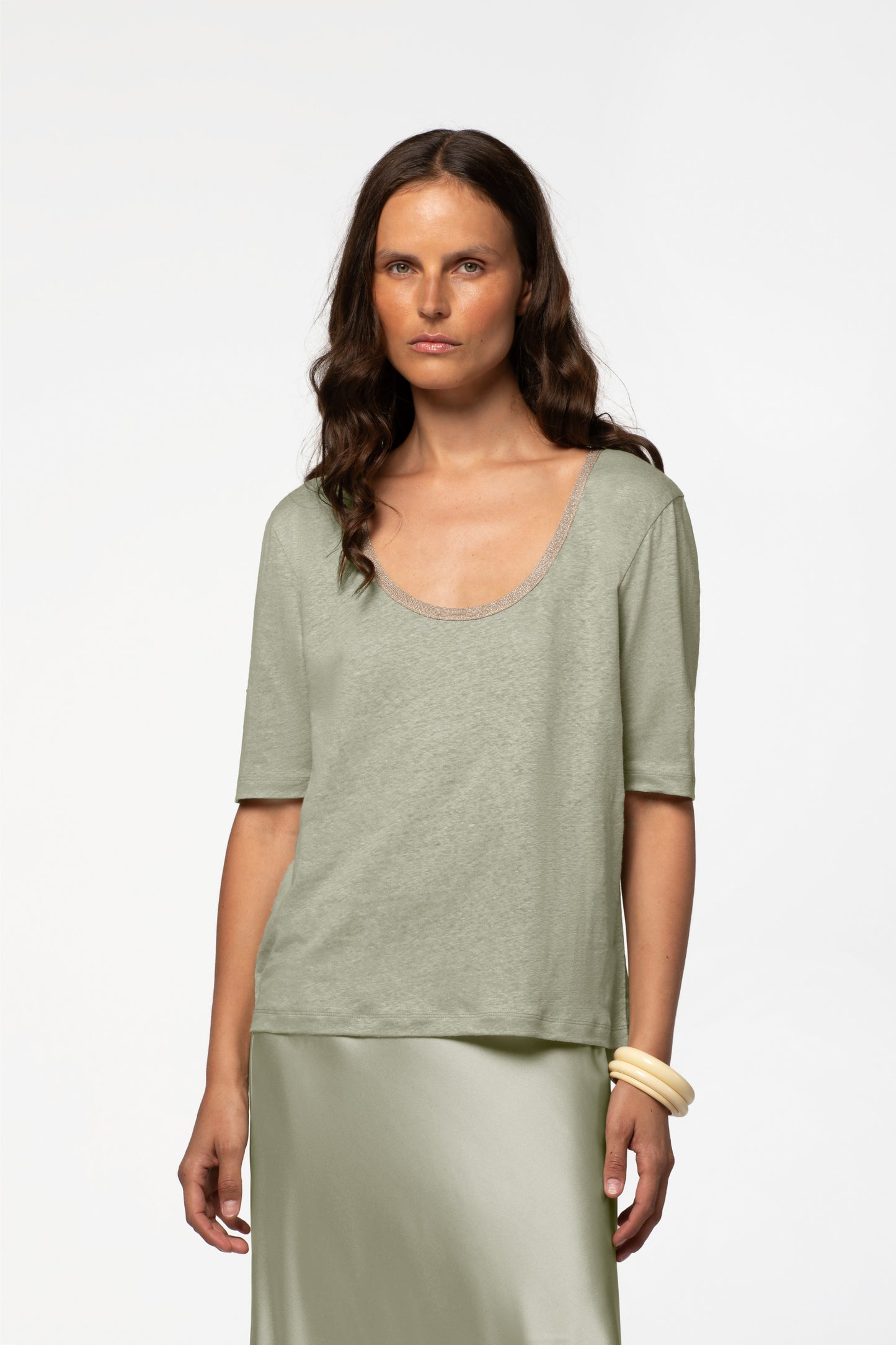 Top lin léger MAX&MOI mode femme luxe kaki