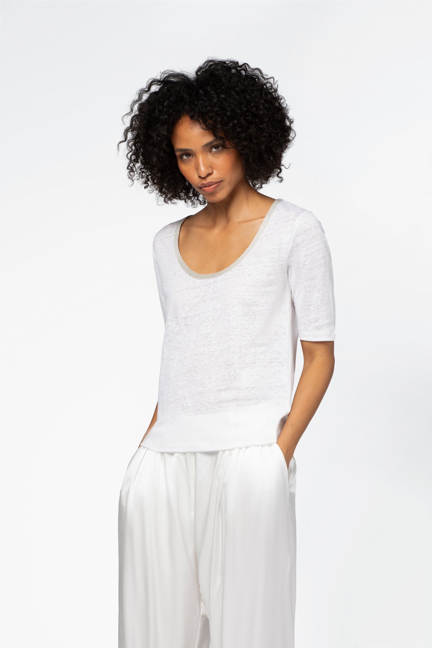 T-shirt lin femme luxe MAX&MOI blanc