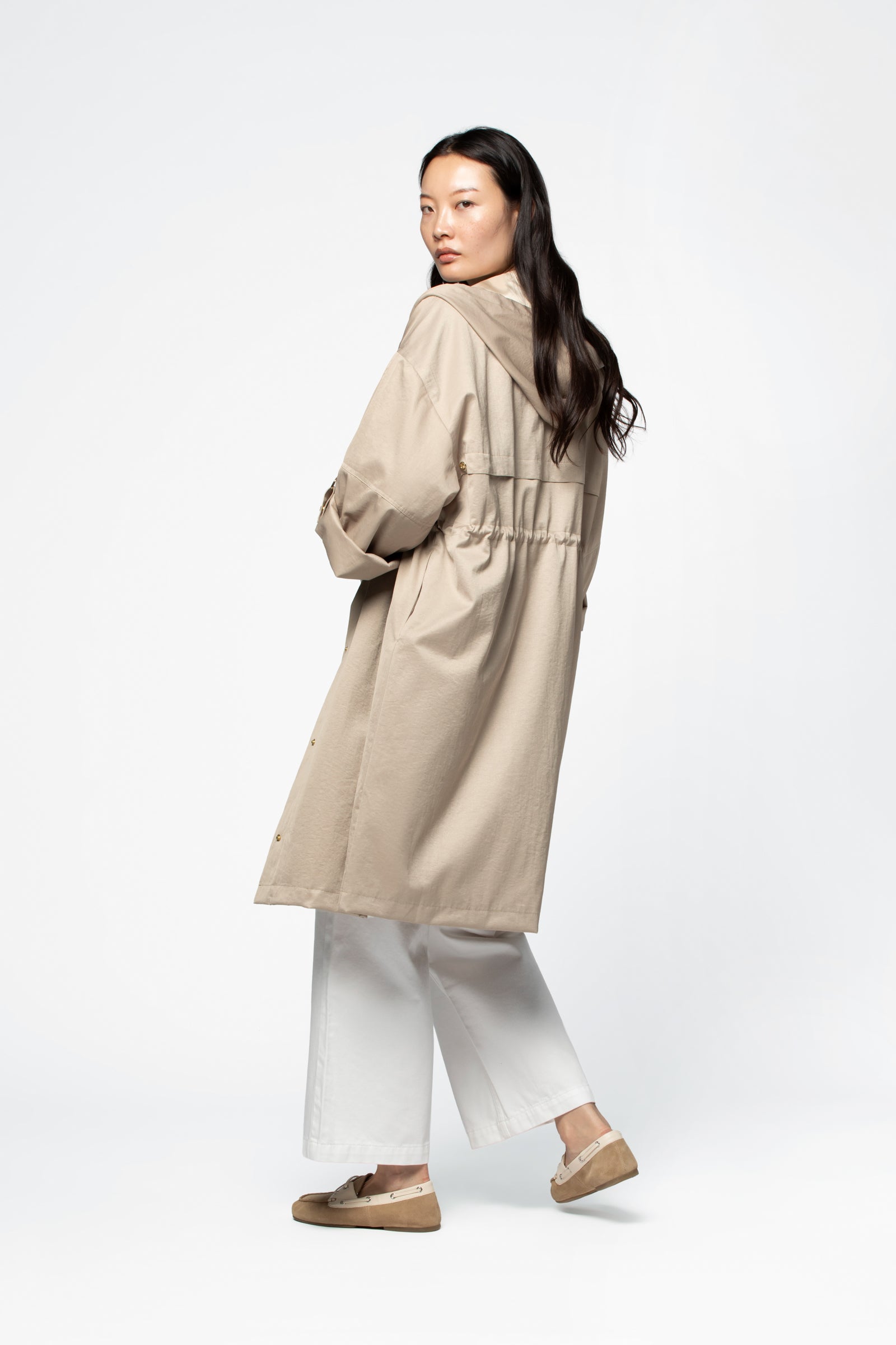 Women's Long Beige Cotton Hooded Trench Coat – VEDIO | MAX&MOI