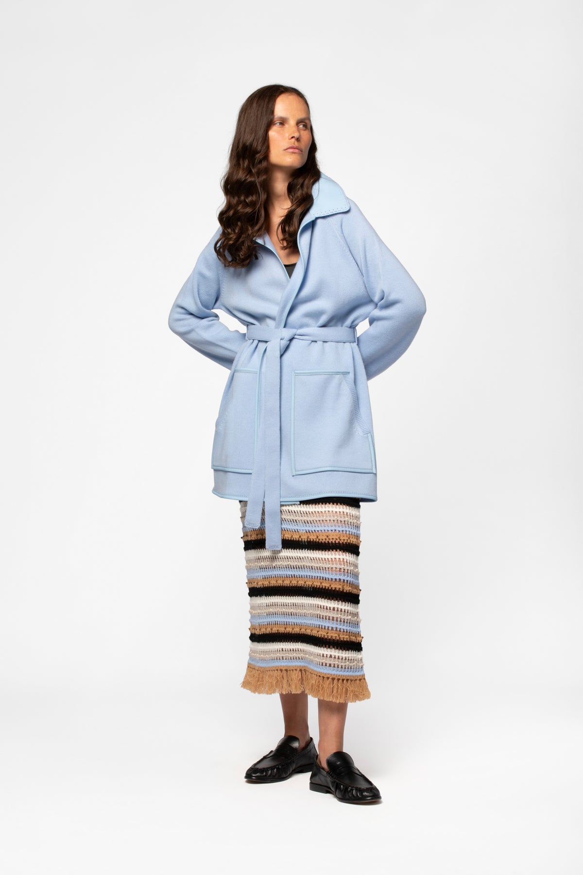 VLORA wool and cashmere jacket in sky blue | Women’s Luxury Fashion ...
