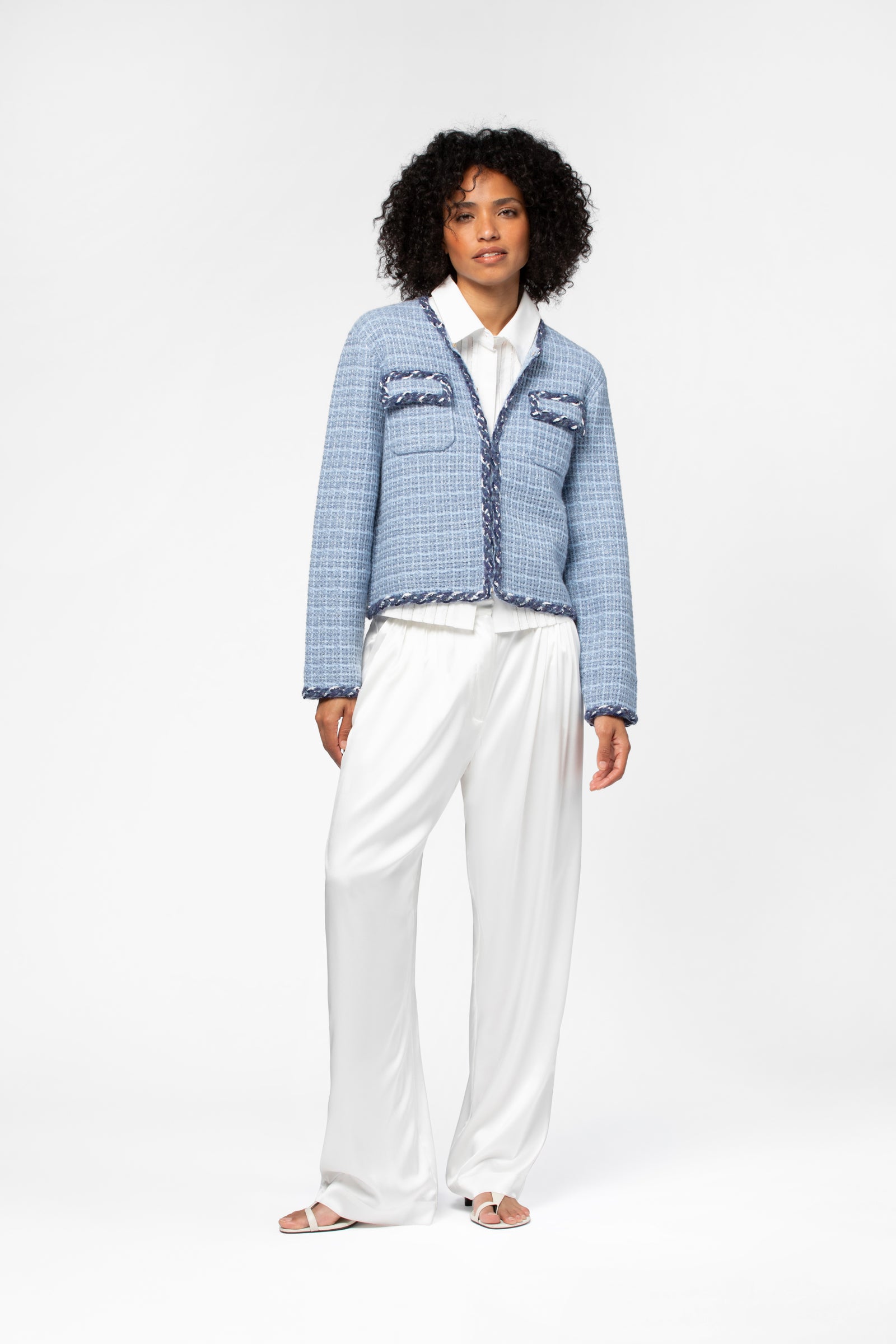 Sky blue tweed jacket in wool and cashmere – VONNA | Luxury