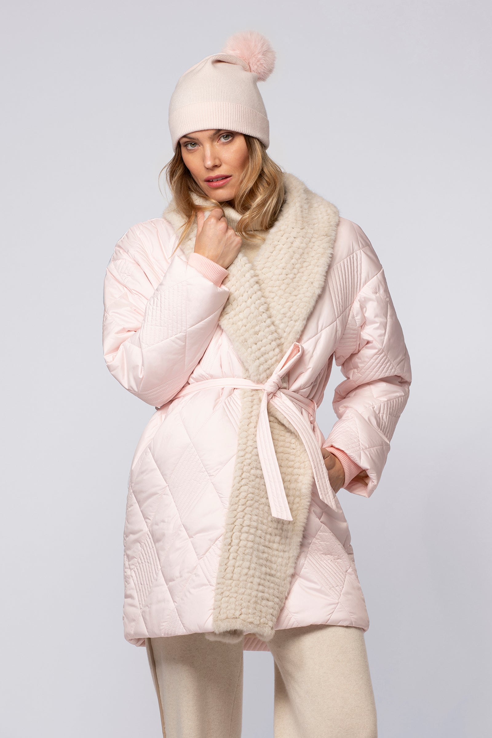 Bonnet ALDA rose chamallow en laine cachemire haut de gamme MAX&MOI