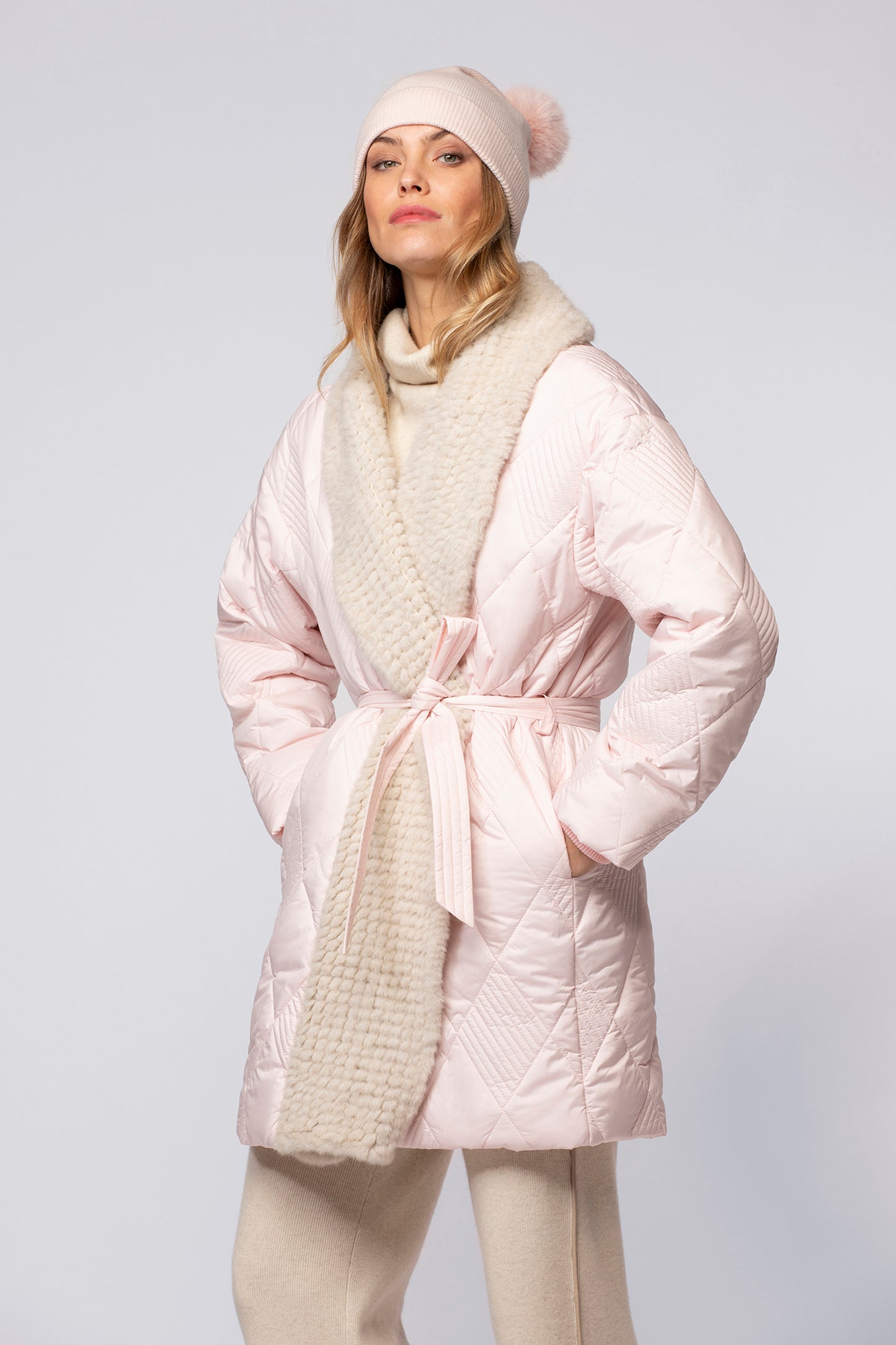 Bonnet ALDA rose chamallow en laine cachemire haut de gamme MAX&MOI