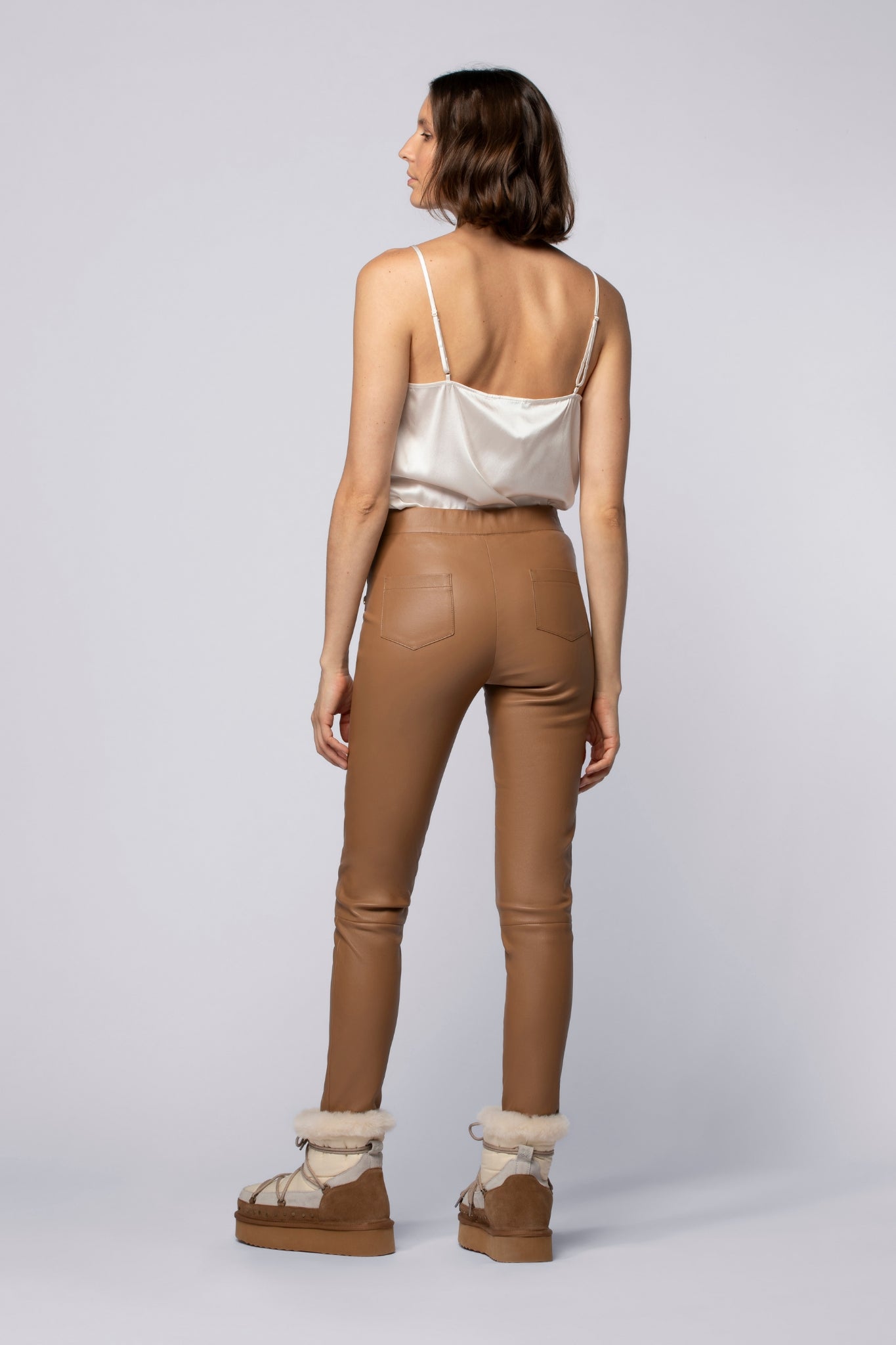 Pantalon BAMBA camel en cuir d'agneau haut de gamme MAX&MOI