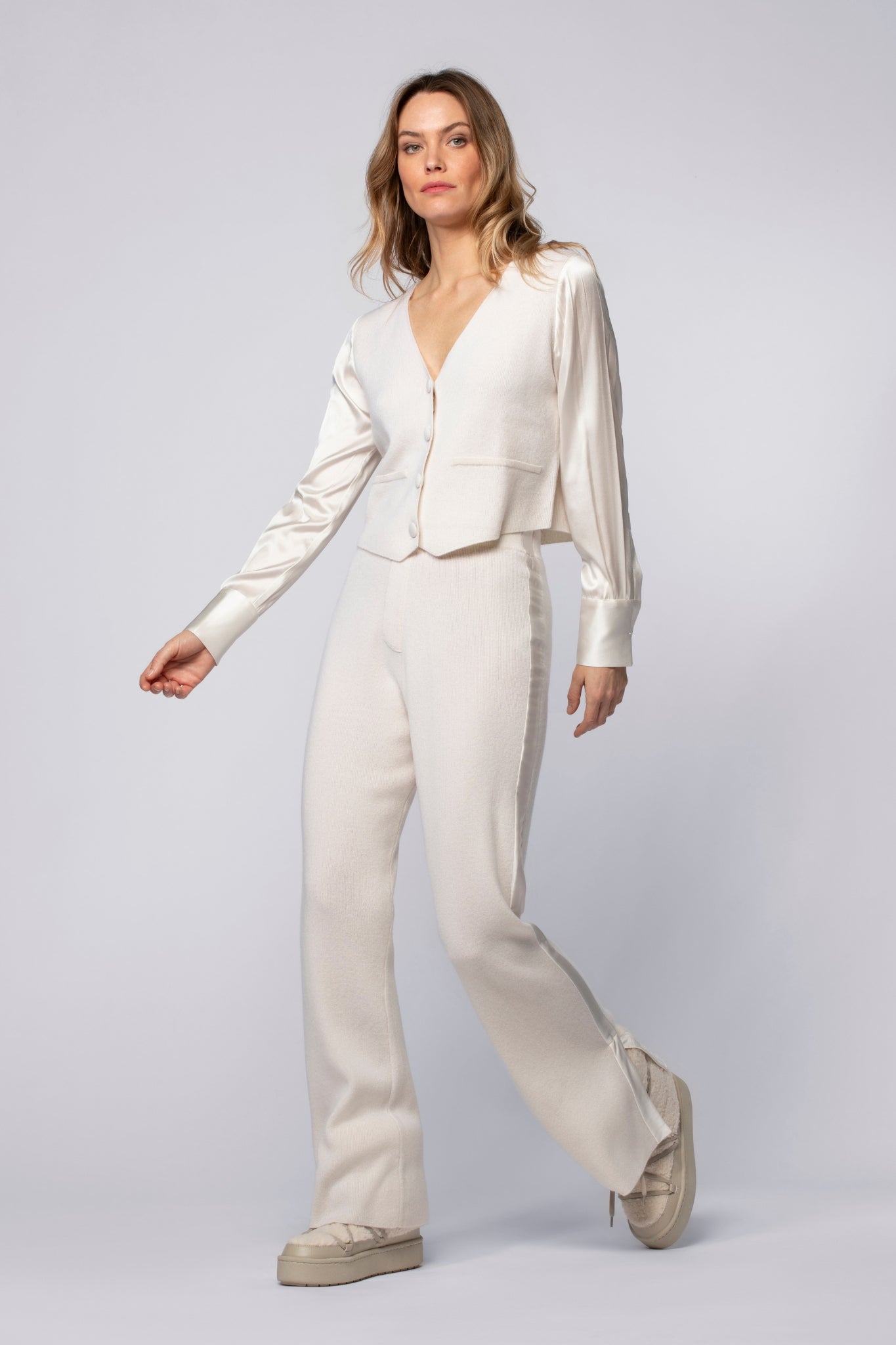 Pantalon BANI blanc en laine cachemire haut de gamme MAX&MOI