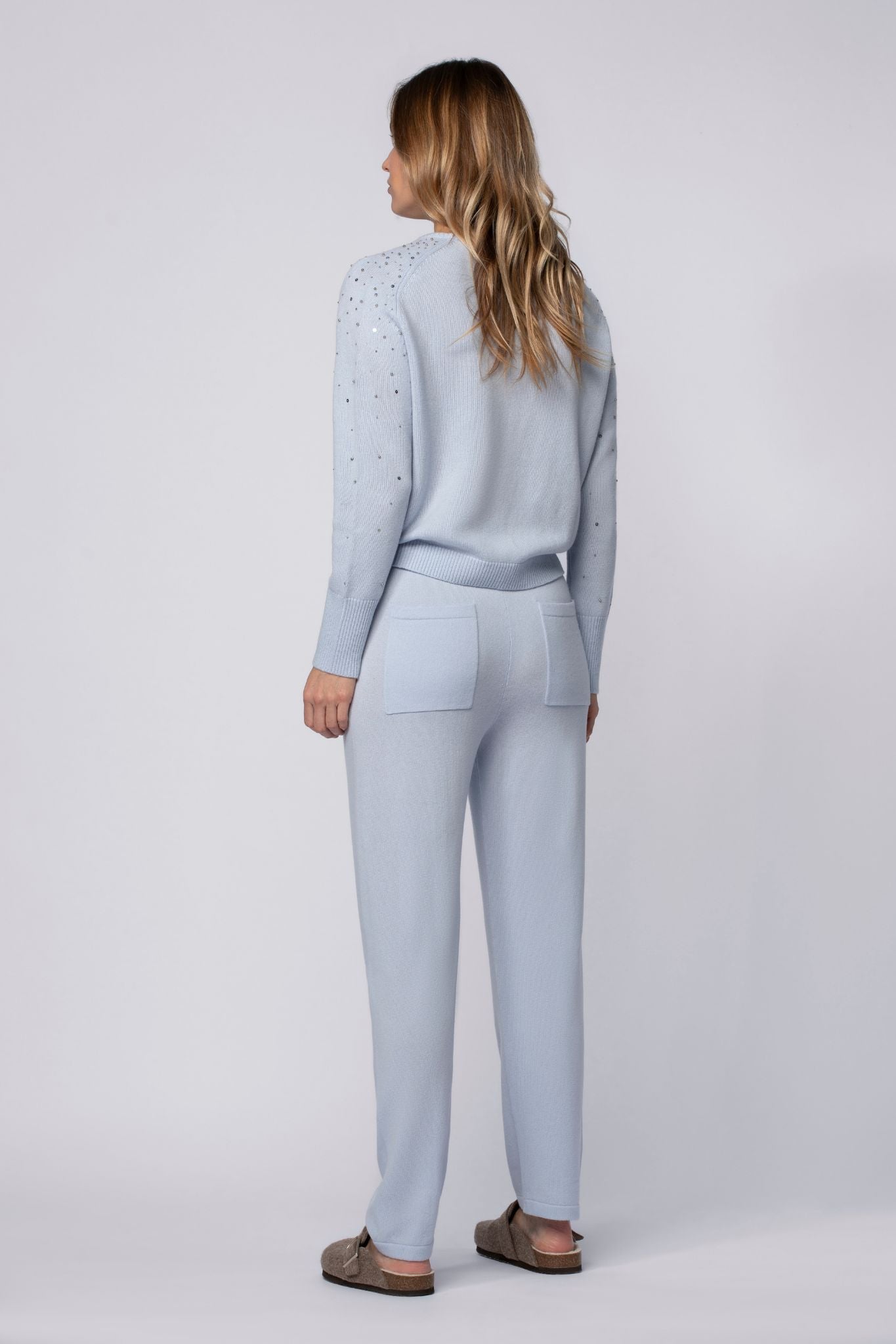 Pantalon BIBI bleu ciel en laine cachemire haut de gamme MAX&MOI